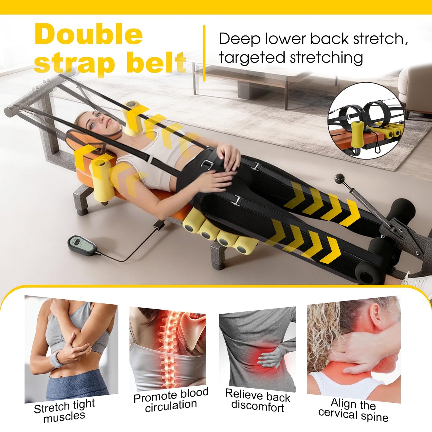Electric Fitness Full Body Traction Table Inline Back Stretcher Bench with Cervical Traction Massage Cervical Bed 286.6 Lbs Weight Capacity for Lower Back Pain Relief (Brown)
