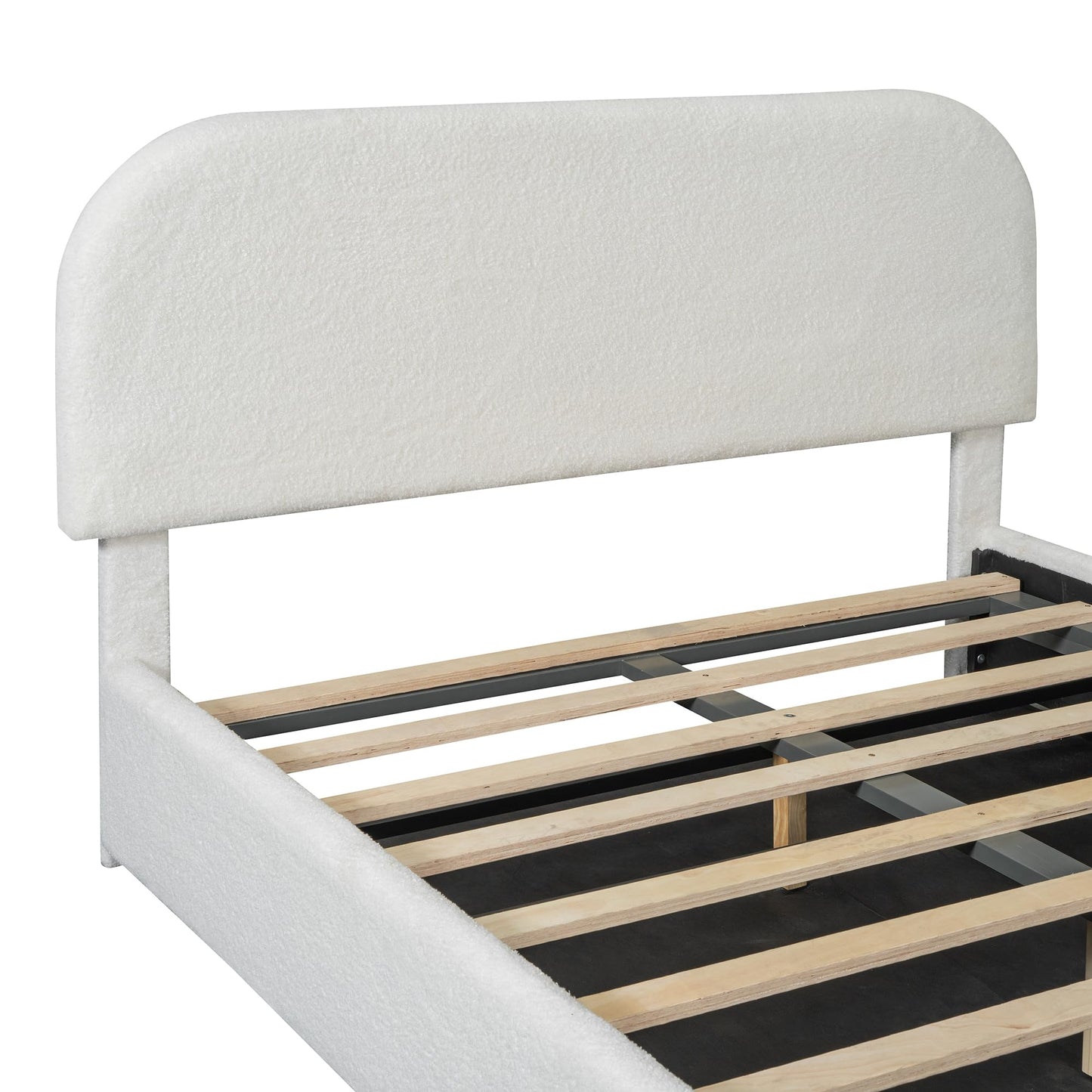 Merax Teddy Fleece Full Size Upholstered Platform Bed with Hydraulic Storage System,Curved Headboard,Hidden Lift-Up Storage Compartment,No Box Spring Needed for Bedroom,Guest Room,White