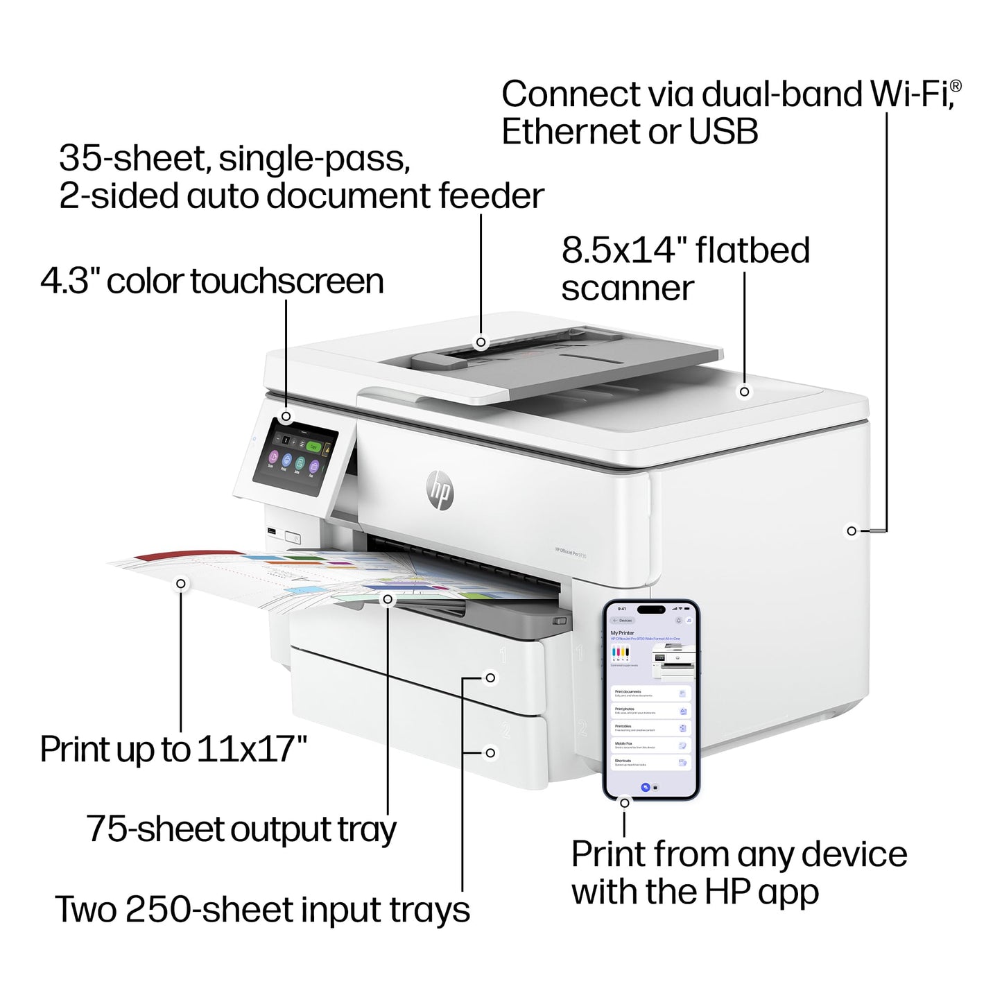 HP OfficeJet Pro 9730 Wide-Format Wireless All-in-One Color Inkjet Printer, Print, scan, Copy, fax, up to 11x17 ADF, Duplex Print/scan, Best-for-Office, 3 Month Trial of Instant Ink Included(C2WH0A)