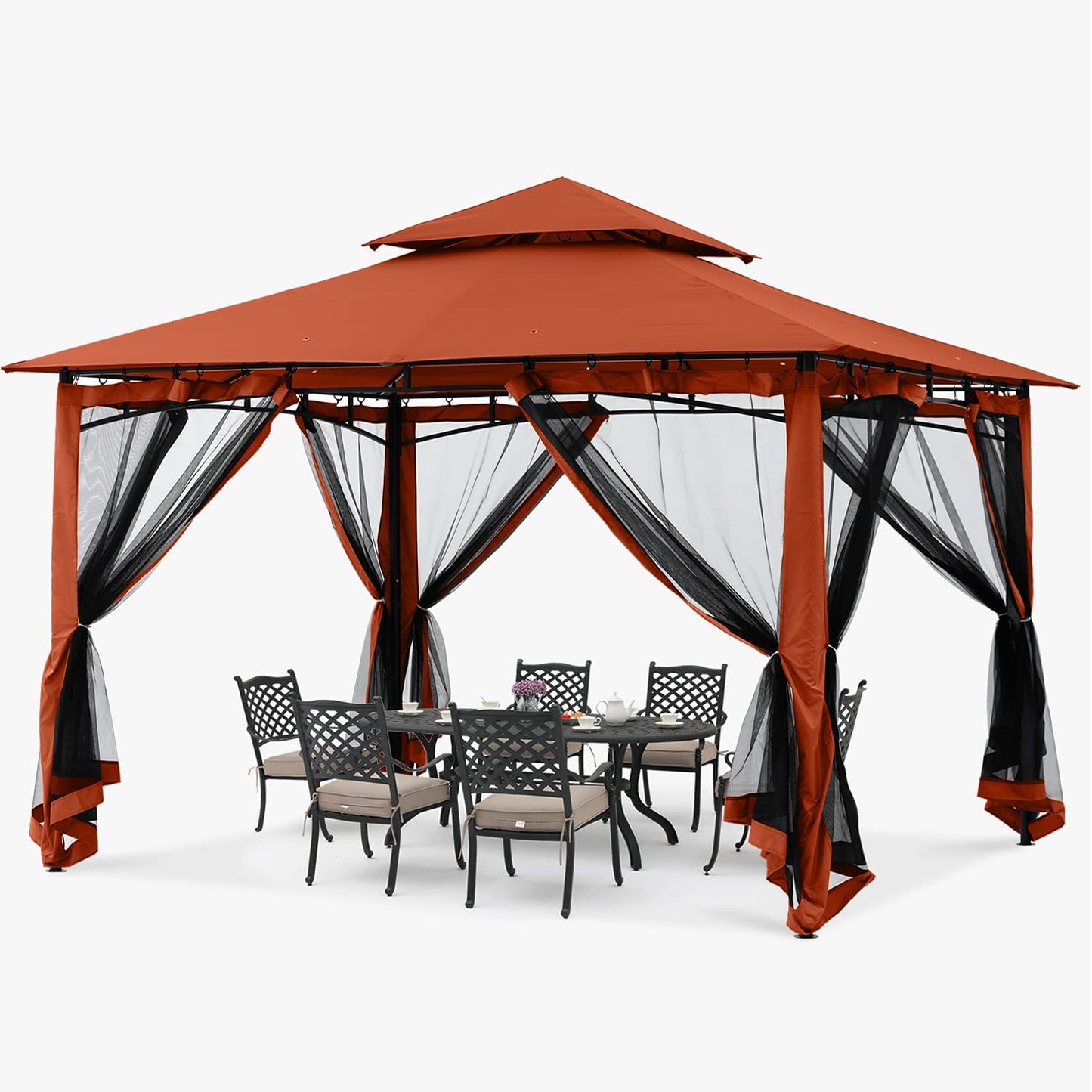 ABCCANOPY Gazebos for Patios 10x12 - Outdoor Steel Frame Gazebo with Mosquito Netting for Lawn Backyard Garden Deck (Rust Red)