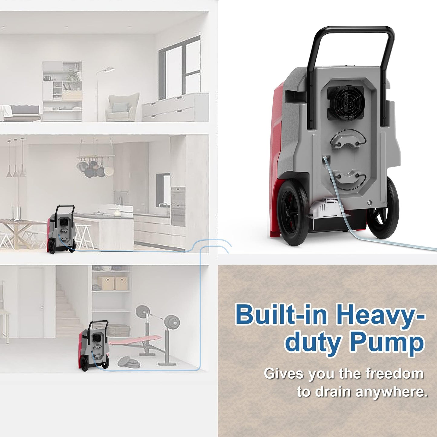 ALORAIR 180 PPD Commercial Dehumidifier with Pump, LGR Technology, Heavy-duty for Water Damage Restoration, Flood Cleanup and Basements, 6-Year Warranty, Storm Pro (Red)