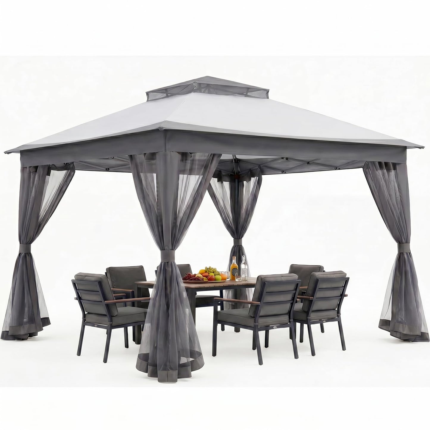 11x11 Pop Up Gazebo, Instant Waterproof Outdoor Canopy Tent with Removable Mesh Netting, UV Protection Portable Sun Shelter with Wheeled Cover Bag for Patio Backyard, Gray