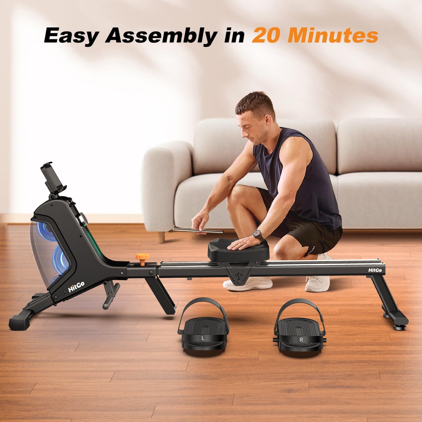 Magnetic Rowing Machines for Home - 32-Level Adjustable Quiet Resistance, Foldable Rower Machine, Dual Slide Rail with Max 350lbs Weight Capacity, App Support for Beginners to Athletes Home Gym