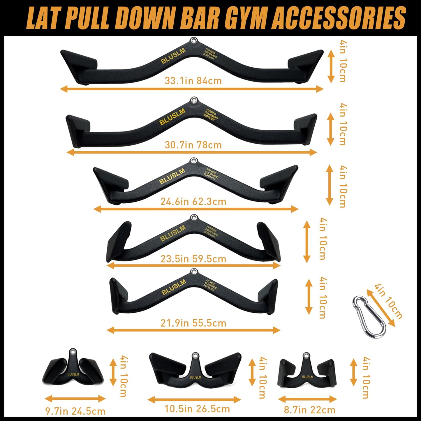 BLUSLM LAT Pull Down Bar T bar Row Attachment, V Bar Tricep LAT Pulldown Attachments, Back Strength Training Bar for Home Gym Exercise Cable Machine Attachments (Black 8 Pieces)