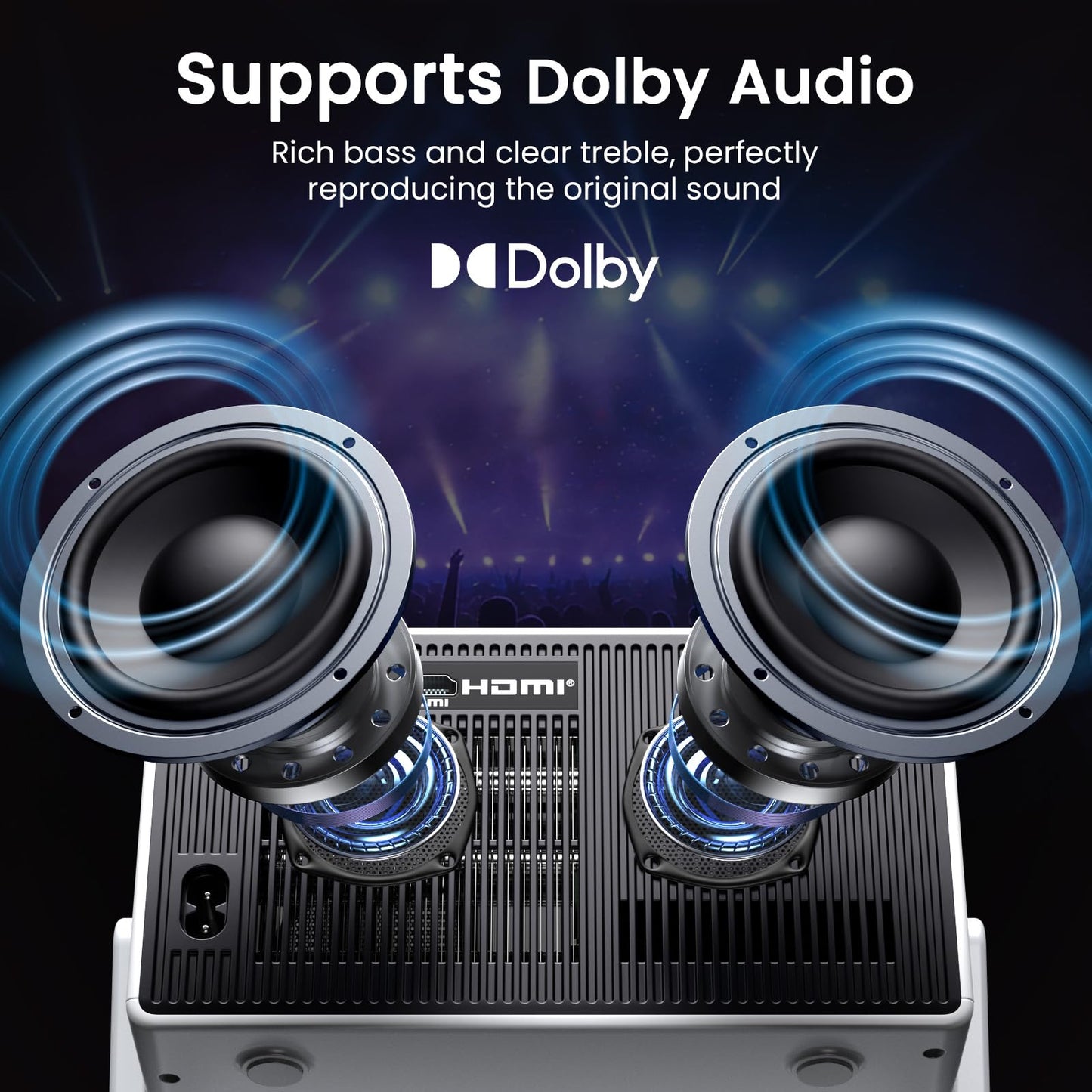 1500 ANSI Smart Projector, Portable Projector with WiFi and Bluetooth, HAPPRUN 4K Full HD Home Theater with 270° Stand, Dolby Sound, Built-in Apps,Compatible with Phone & PC, Indoor & Outdoor Use