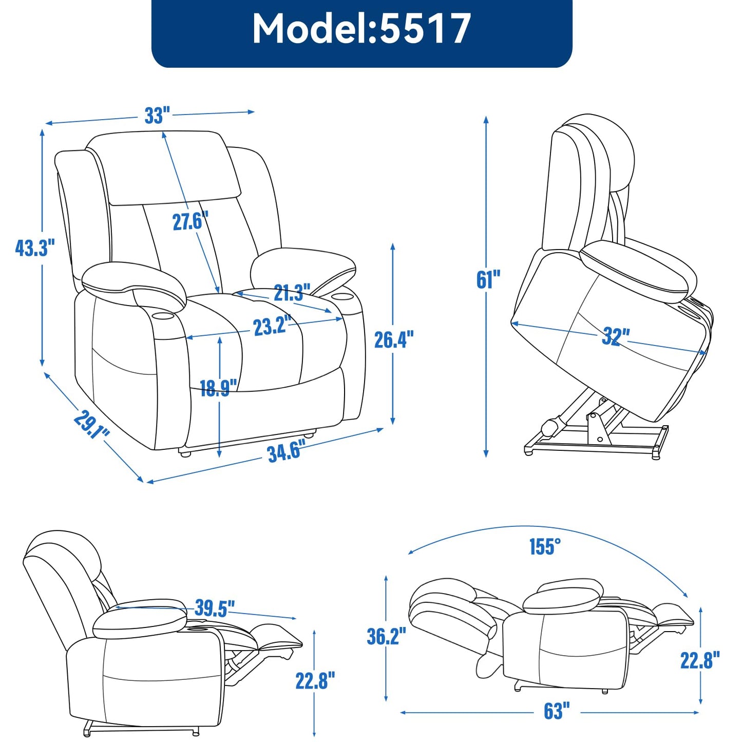 KEIKI Recliner Chair with Vibration Massage and Heating, Home Theater Seating with USB and Type-C Ports, Cup Holders for Living Room, Beige