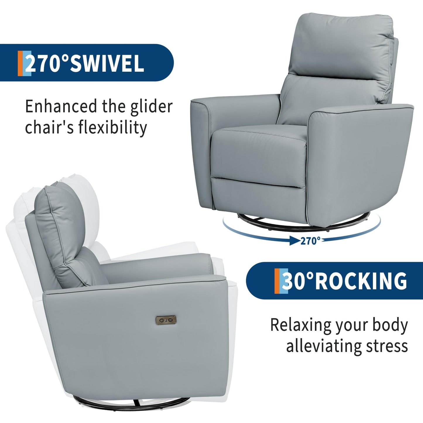 Garvee Power Swivel Glider Recliner Chair with USB Port & Lumbar Support – Effortless Rocking, Recline & Comfort for Living Room, Nursery & Home Theater