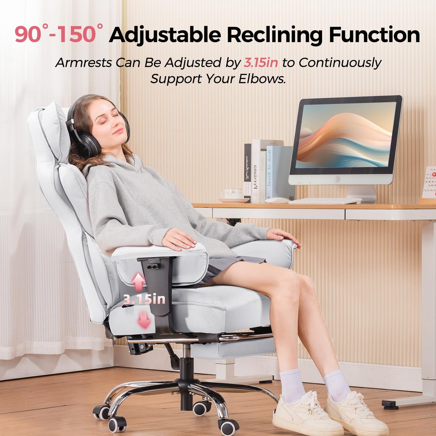 GTPLAYER Big and Tall Gaming Chair 400lbs Heavy Duty Office Chair with Foot Rest & Ergonomic Pocket Spring Lumbar Support, High Back Executive Computer Desk Chair for Lower Back Pain Relief, White