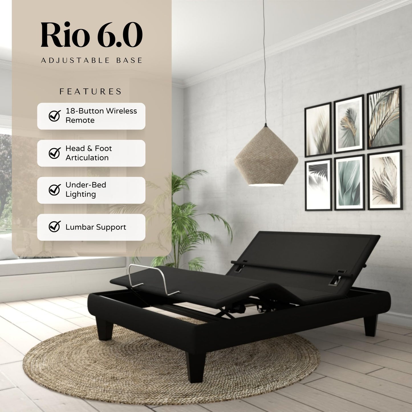 Owen Holmes Rio 6.0 Elite+ Adjustable Bed Base – Wireless Remote & App, Dual Massage Motors, USB-A & C Ports, Lumbar Support, Head & Foot Tilt, Deck-on-Deck, Twin XL