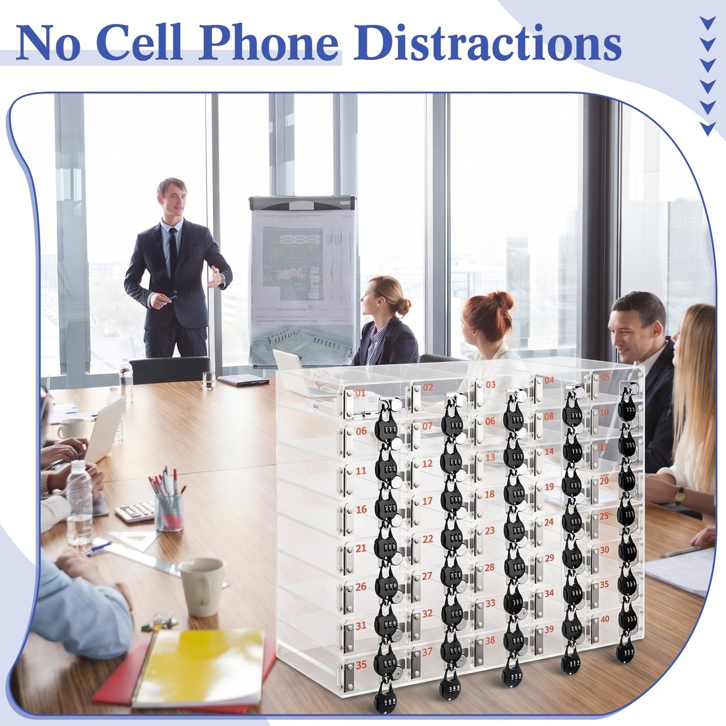 Colingmill 40 Slots Cell Phone Locker Box with Combination Lock, Clear Acrylic Phone Storage Cabinet for Back to School Classroom Students Employee Office Factory