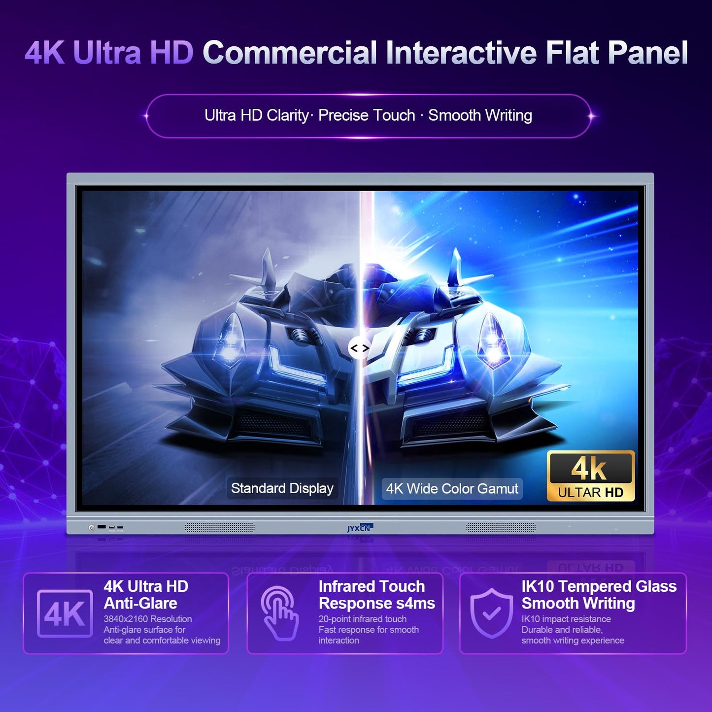 JYXCN 55" 4K Dual-OS Smart Board – Android 11 & Windows 10 Pro | 20-Point Touch for Offices, Classrooms, Church | Wireless Sharing, Wall Mount Included