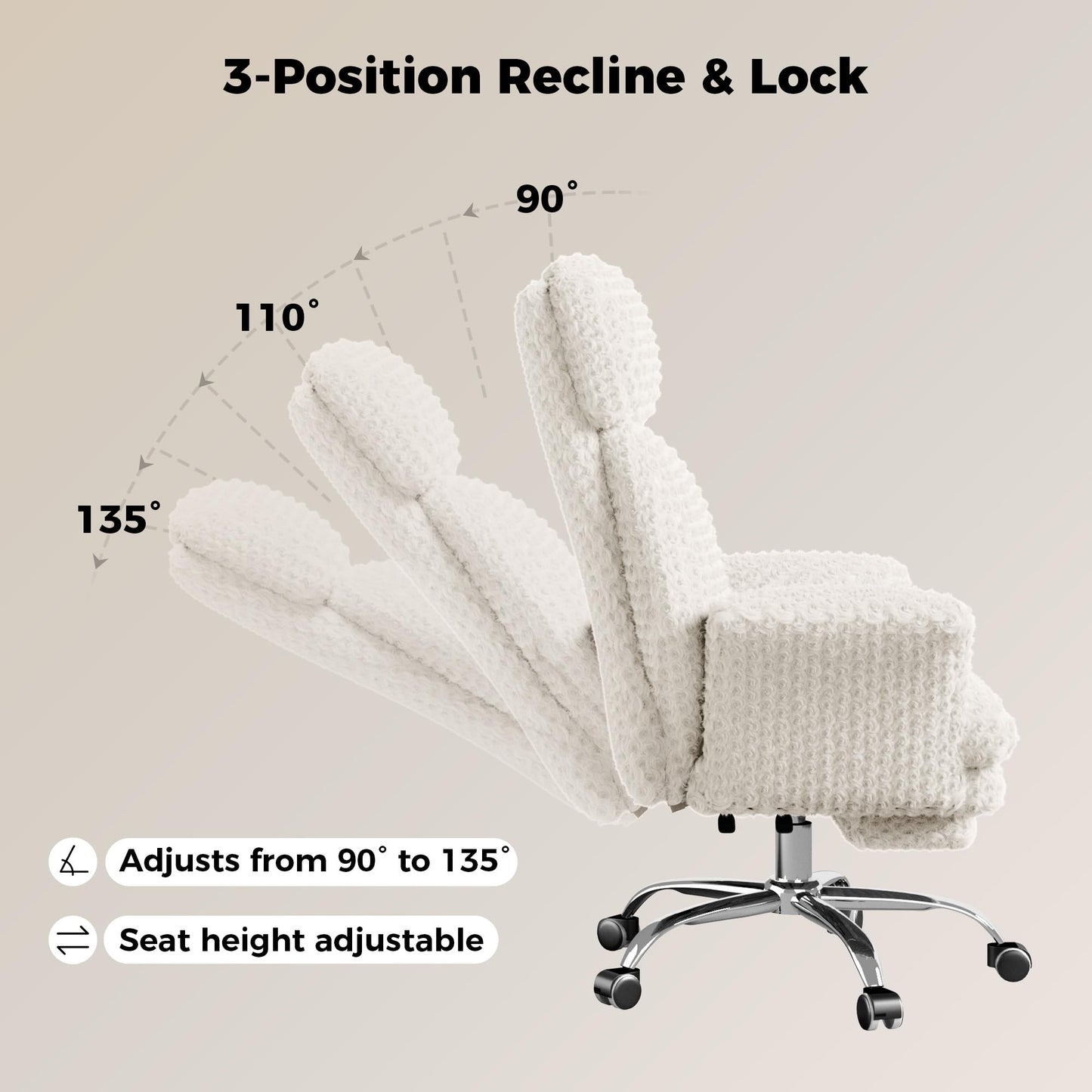 HOMRELEXA Big and Tall Office Chair, Flip Armrests for Pets & Cross Legged Sitting, Executive Ergonomic Computer Gaming Chair with Foot Rest, White Rose Velvet Wide Seat Reclining Desk Chair