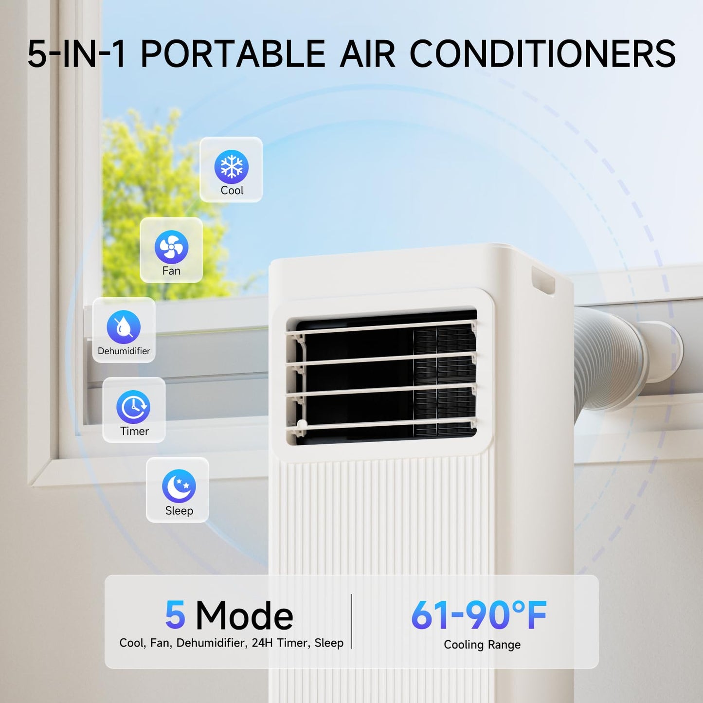 Portable Air Conditioners 16,000 BTU 5-in-1 Air Conditioner Portable Up to 850 Sq.Ft., Portable AC Unit with Cool, Fan, Dehumidifier, 24H Timer, Sleep Smart WiFi Remonte Installation Kit Included