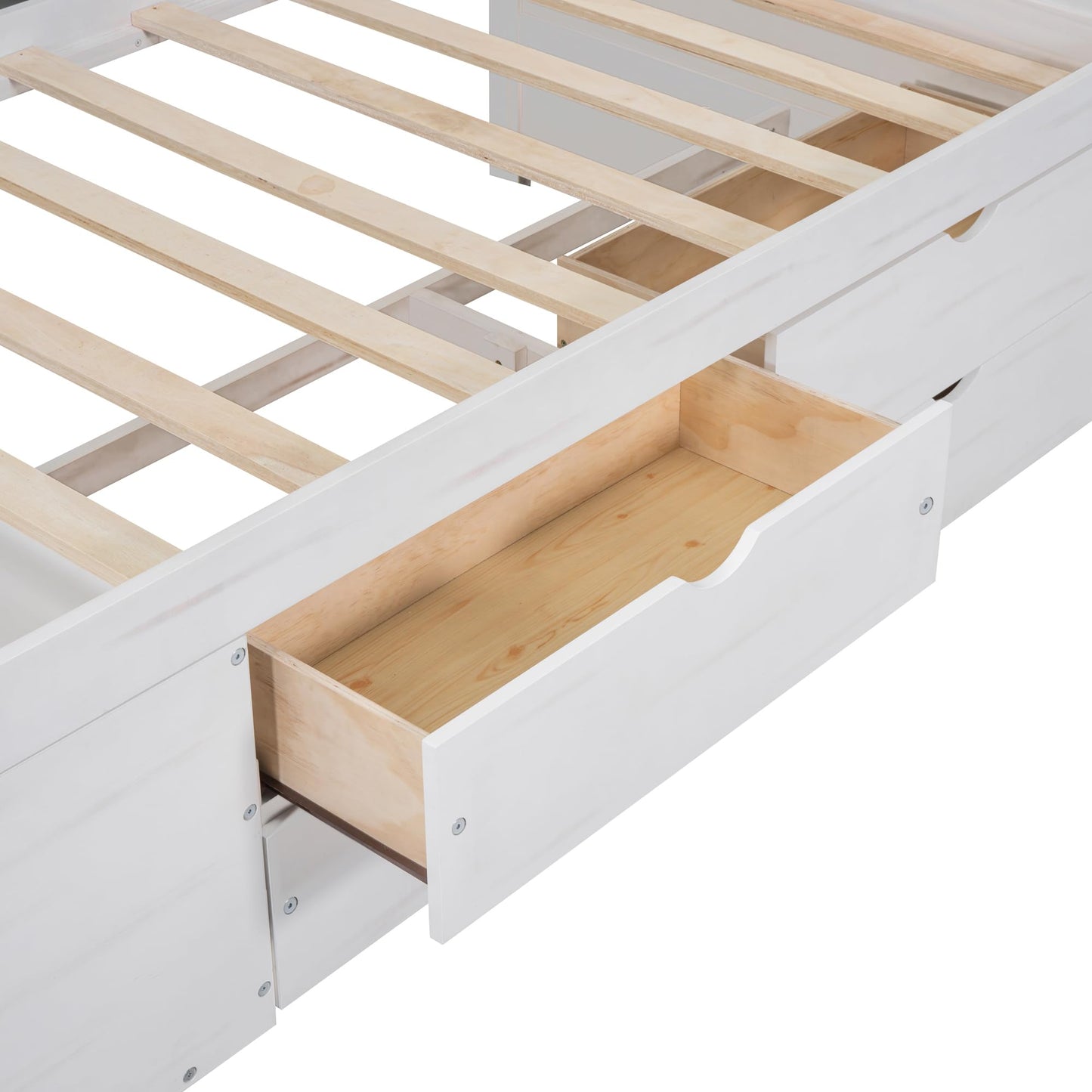 Merax Twin Daybed with Drawers and Shelves, Wooden Storage Daybed Frame with Pull Out Drawers, Twin Size Platform Bed for Guest Room, Small Space, No Box Spring Needed, White