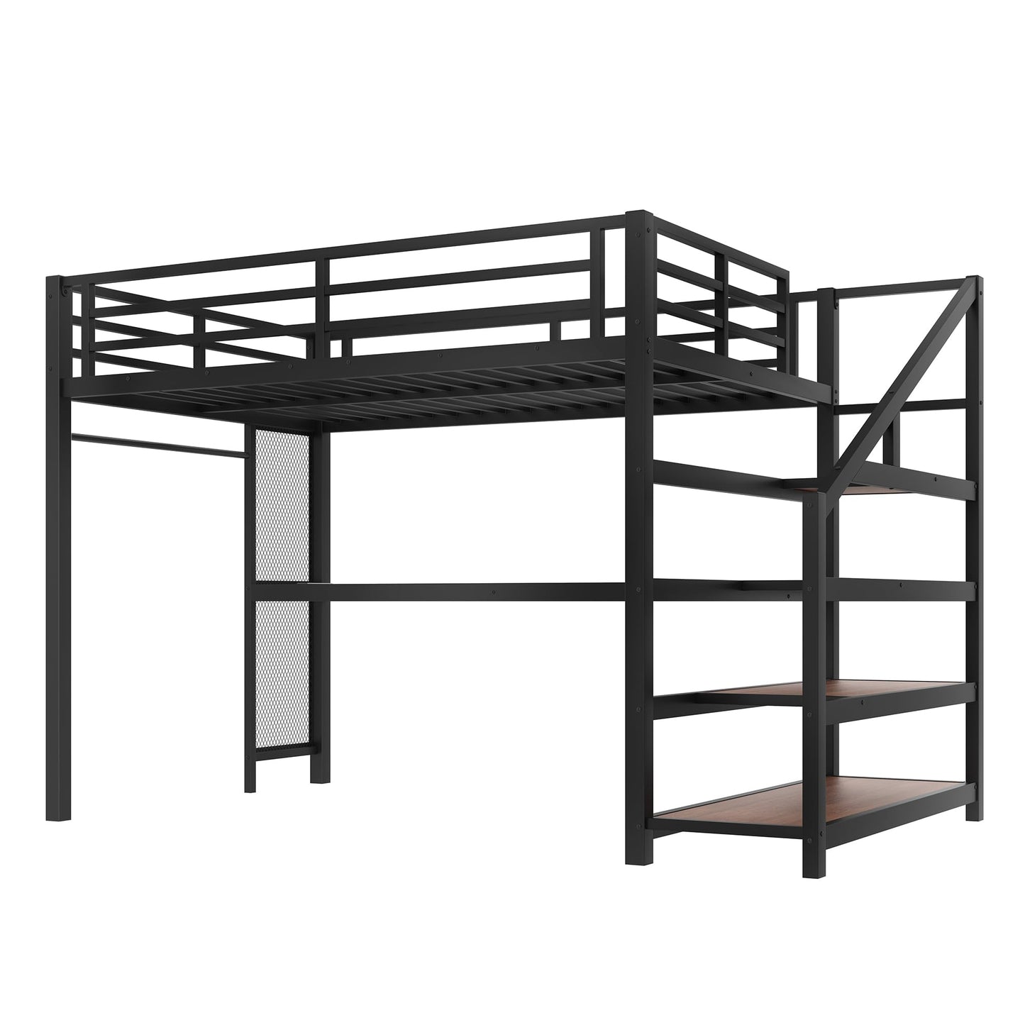 Bellemave Metal Full Size Loft Bed with Desk and Storage Stairs,Heavy Duty Loft Bed Frame Full Size with LED Lights and Charging Station for Kids,Teens,Adults,Black