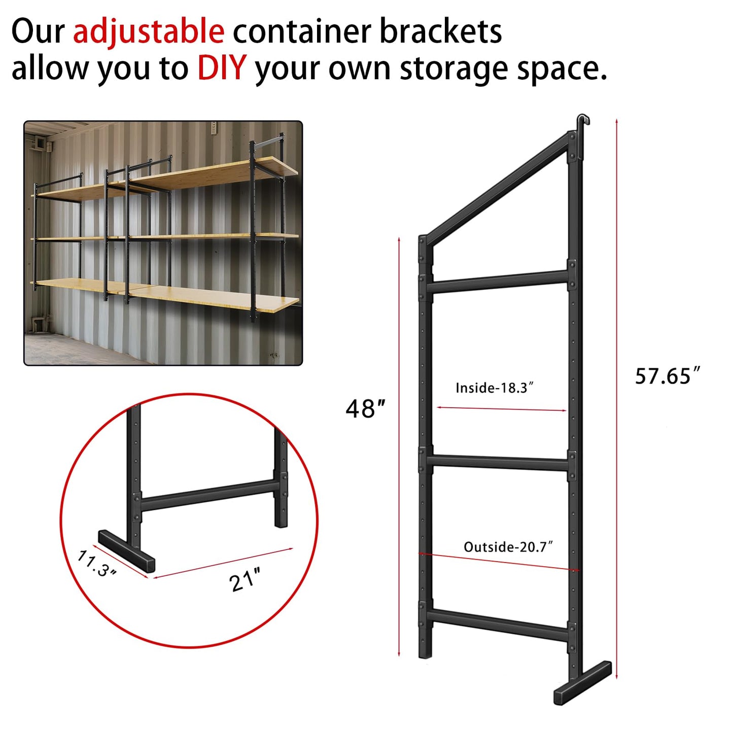 4 Pack Heavy-Duty Shipping Container Shelves with 57"(H) X 18"(W)