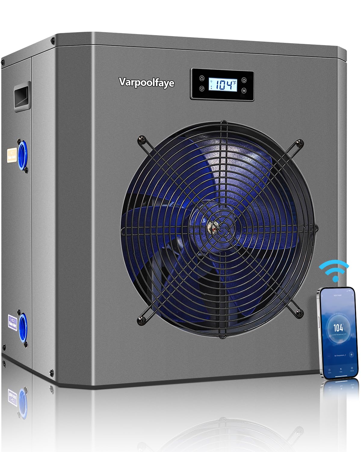 Varpoolfaye 16000 BTU Swimming Pool Heat Pump 5000 Gallon Electric Pool Heater for Above Ground Pool 5KW Heating or Cooling WiFi Control Timer Pool Heater 110V 60Hz