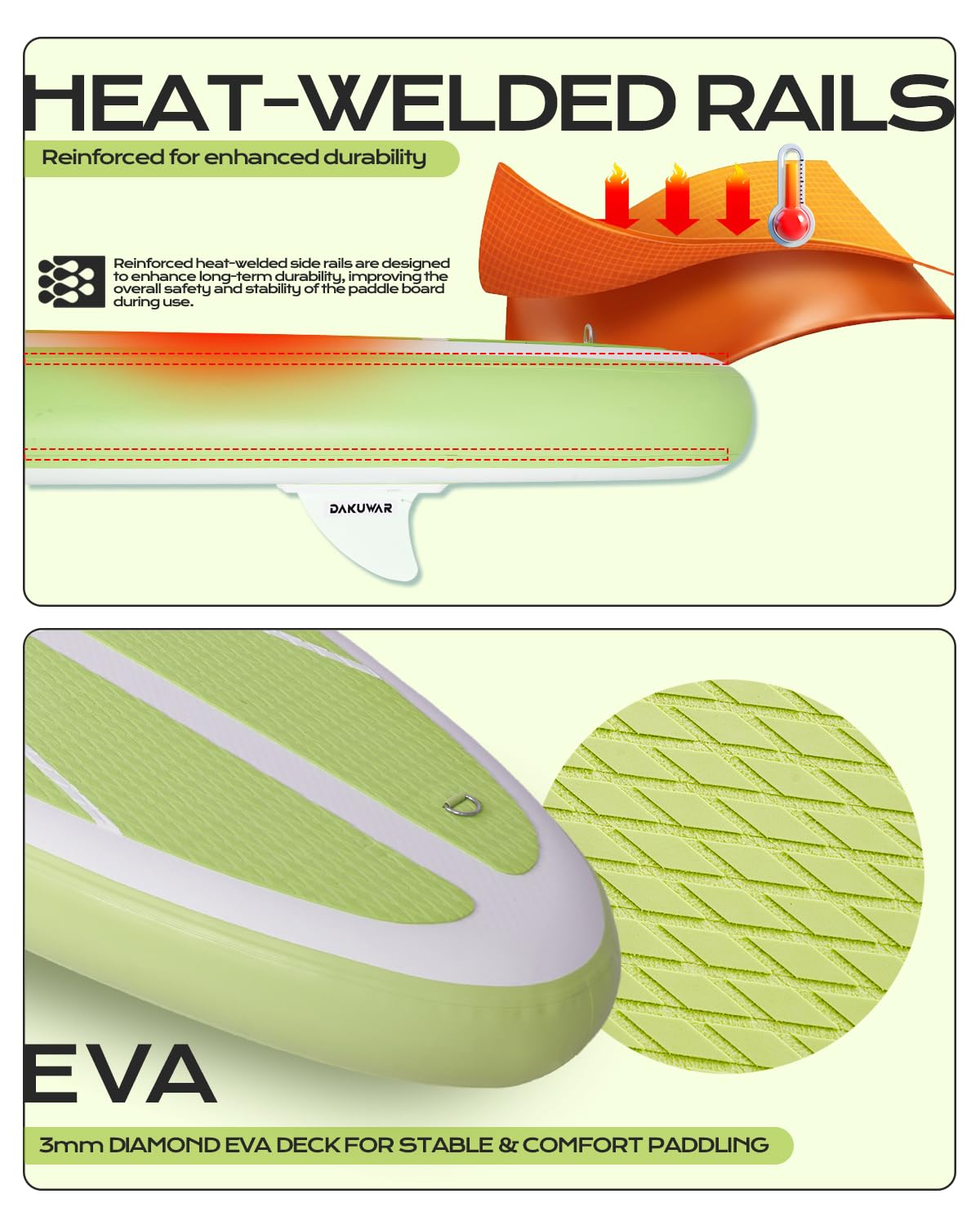 DAKUWAR Inflatable Paddle Board 10'x31.5''x6'' Folding Stand up Paddle Boards with SUP Accessories Valve Adaptor/2 fins/SUP Backpack/Ankle Leash/Repair Kit (Green and White)
