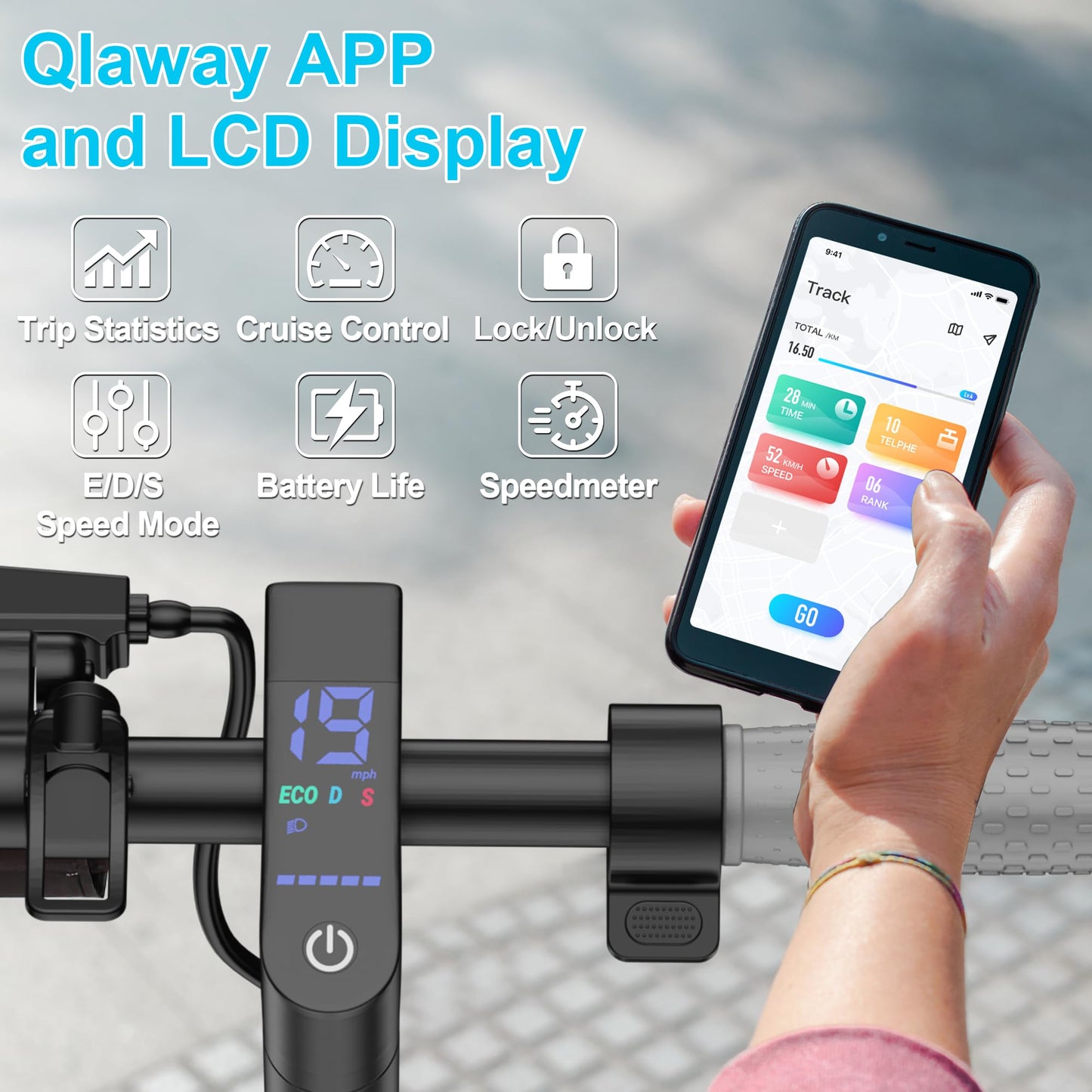Qlaway 8.5" E Scooter for Adults Aluminum Alloy Frame 19 MPH 350W Motor 288.6WH Battery, Motorized Scooter Up to 22 Miles Range, Foldable Bearing 265 LBS/APP Control