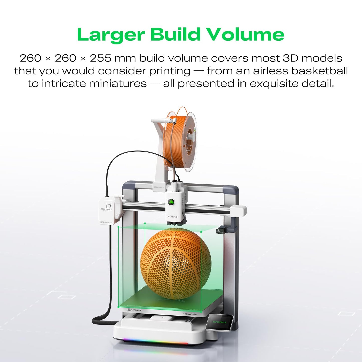 Creality SPARKX i7 3D Printer Multi Color 3D Printing 500mm/s High Speed 95% Pre-Assemble AI Photo 3D Printing RGB Light Smart AI Camera Auto-Leveling Essential Parts Low Noise 10.24×10.24×10 inch
