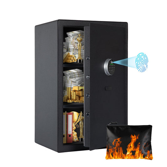 4.7 Cu.Ft Large Home Safe,with Fireproof Waterproof Bag, Heavy Duty Fingerprint Security Safe, Built-In Drawer and Removable Shelf for Storing Valuables