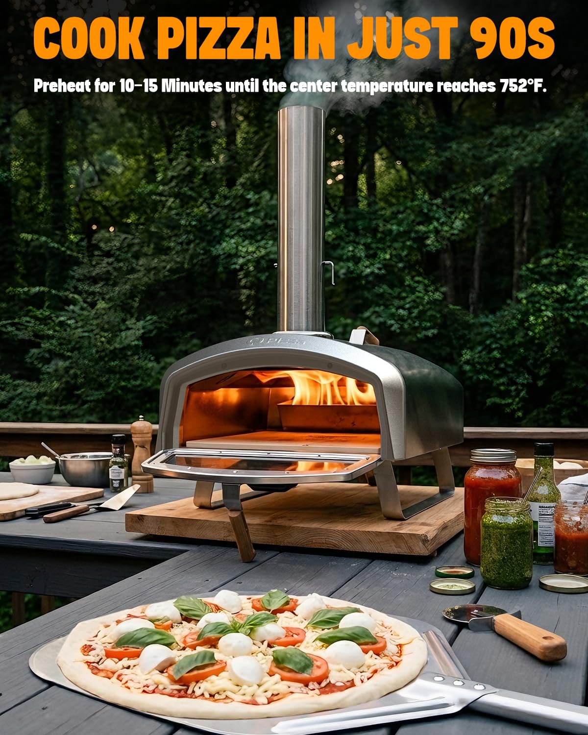 Q Pizza 16” Wood-Fired Pizza Oven for Cooking Bigger Size Pizzas & More Food– Outdoor Portable Pizza Stove with Thermometer, Glass Door & Folding Legs, for Patio Backyard Camping Tailgating, PS109