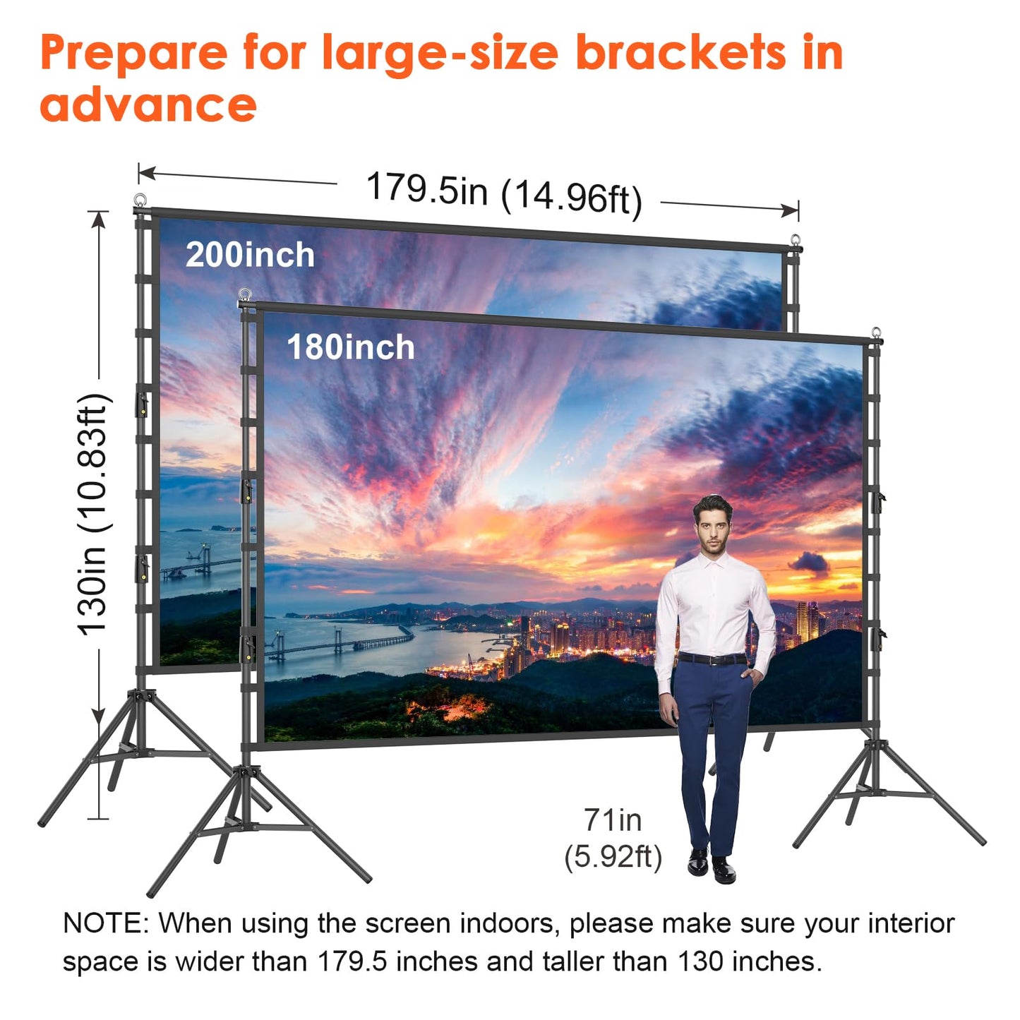 Outdoor Projector Screen with Stand, 200 inch Indoor Movie Screen 16:9 4K Rear Front Portable Projection Screen, Quick Setup Foldable Travel Home Theater Screen with Carry Bag for Backyard Camping