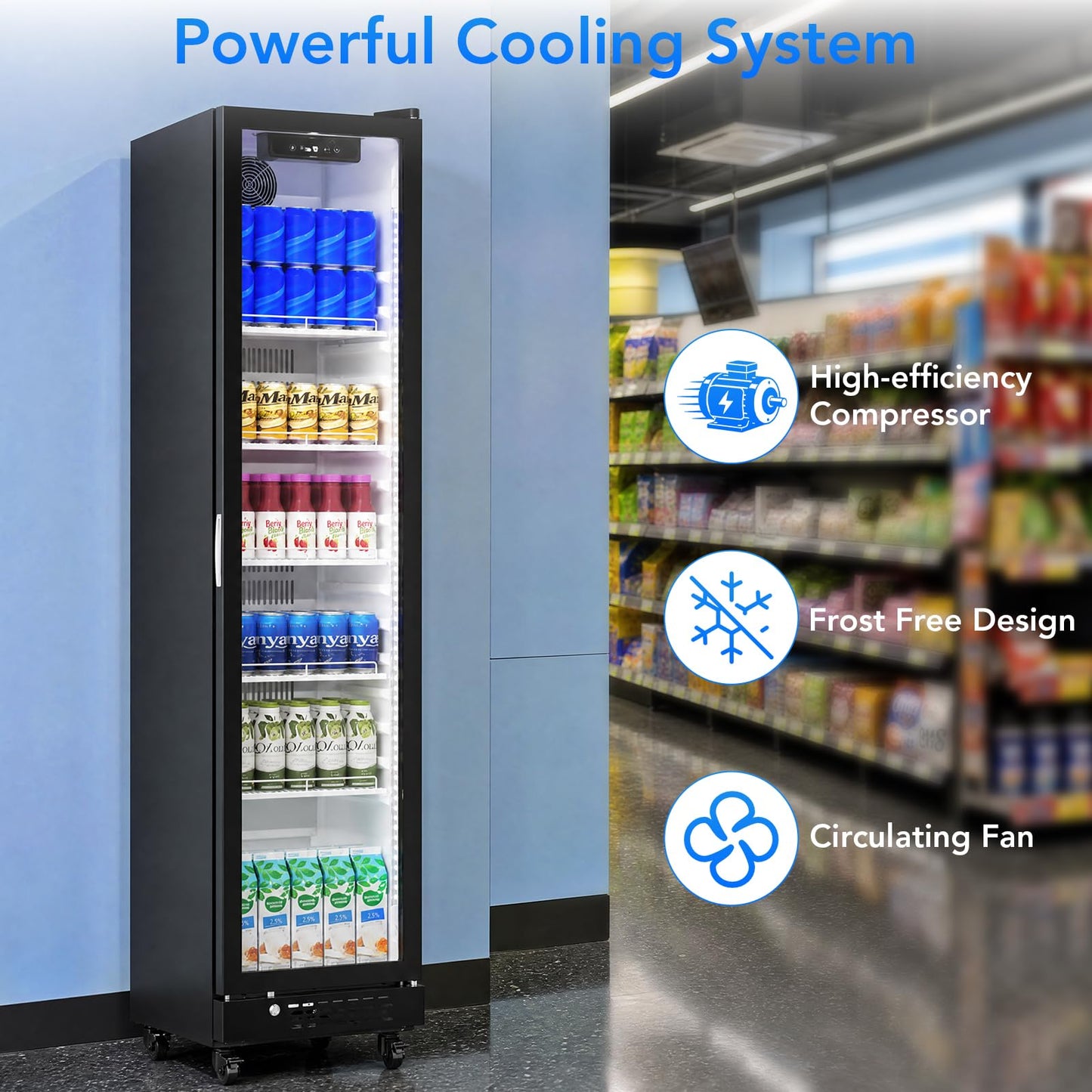 Electactic Wine Refrigerator 8.3 Cu.Ft Glass Door Beverage Cooler Freestanding Refrigerator Counter Commercial Merchandiser w/Large Capacity Advanced Cooling System LED Light Adjustable Shelves Black