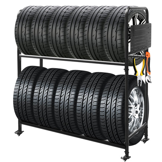 ZUIWAN Rolling Tire Rack for Garage, Adjustable Metal Tire Rack with Foldable Heavy-Duty Hole Board, 4 Self-Locking Swivel Casters, 59” Height, 660 Pound Capacity