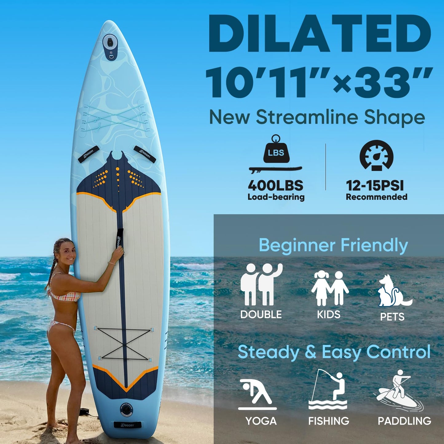 Inflatable Paddle Board,Stand Up Paddle Board Set, Extra Wide SUP Board with Removable Fin, Floating Paddle, Hand Pump, Waterproof Phone Pouch,Traveling Board
