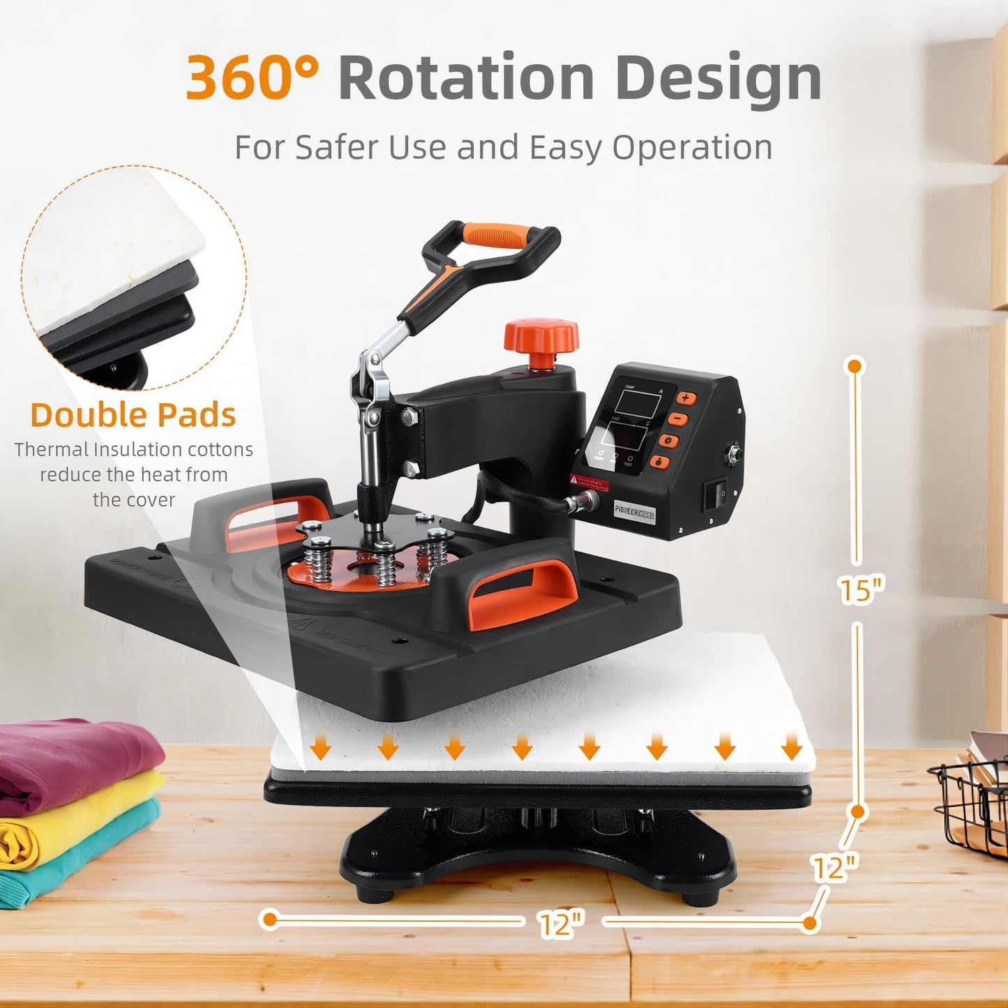 6 in 1 Heat Press Machine, 12" x 15" Professional Sublimation Machine, Heat Press Machine for T-Shirts, 360° Swing Away, 0-410℉, 3 Preset Modes Heat Transfer Machine