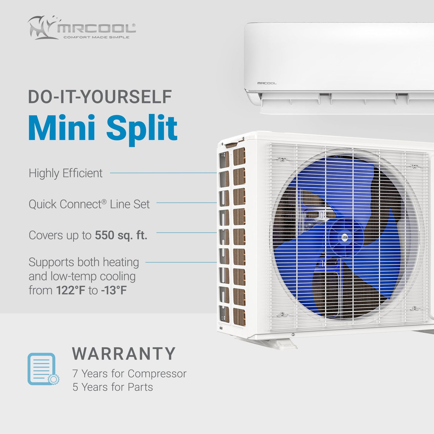 MRCOOL 12000 BTU 115V Ductless Inverter Mini Split Air Conditioner & Heat Pump System, 5th Gen DIY - Wall-Mounted AC Unit w/ Heating and Cooling for Home, Office & Commercial Space