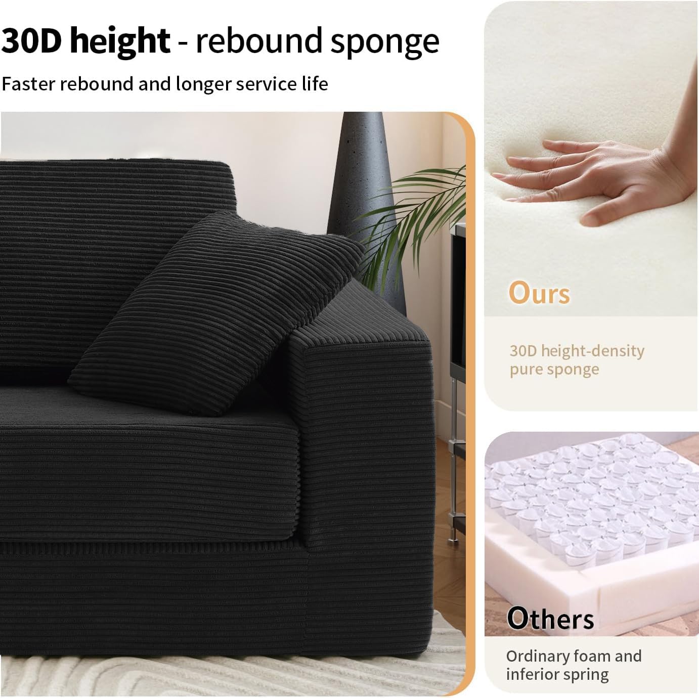 FILUXE Modular Sectional Sofa, Modern Modular Sofa Couch with Deep Seat，Comfy Cloud Couch, Sectional Couches for Living Room, Bedroom and Apartment，2-Seater，Black