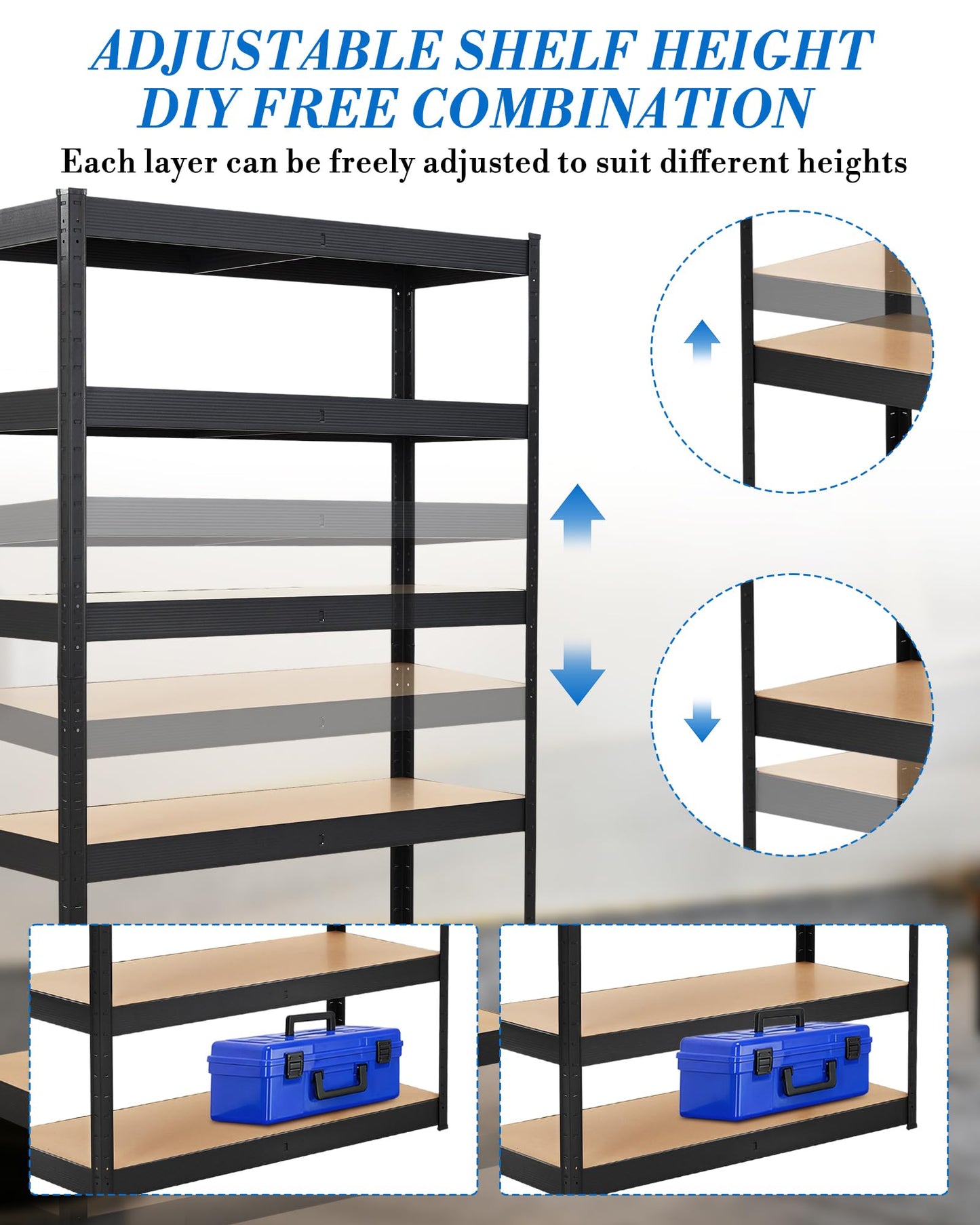 Garage Storage Shelves,48x24x72 Heavy Duty Garage Shelving Metal Adjustable Garage Shelves,5-Tier Adjustable Shelving Units,Loads 2000 LBS,Metal Storage Utility Racks for Warehouse,Pantry, Basement