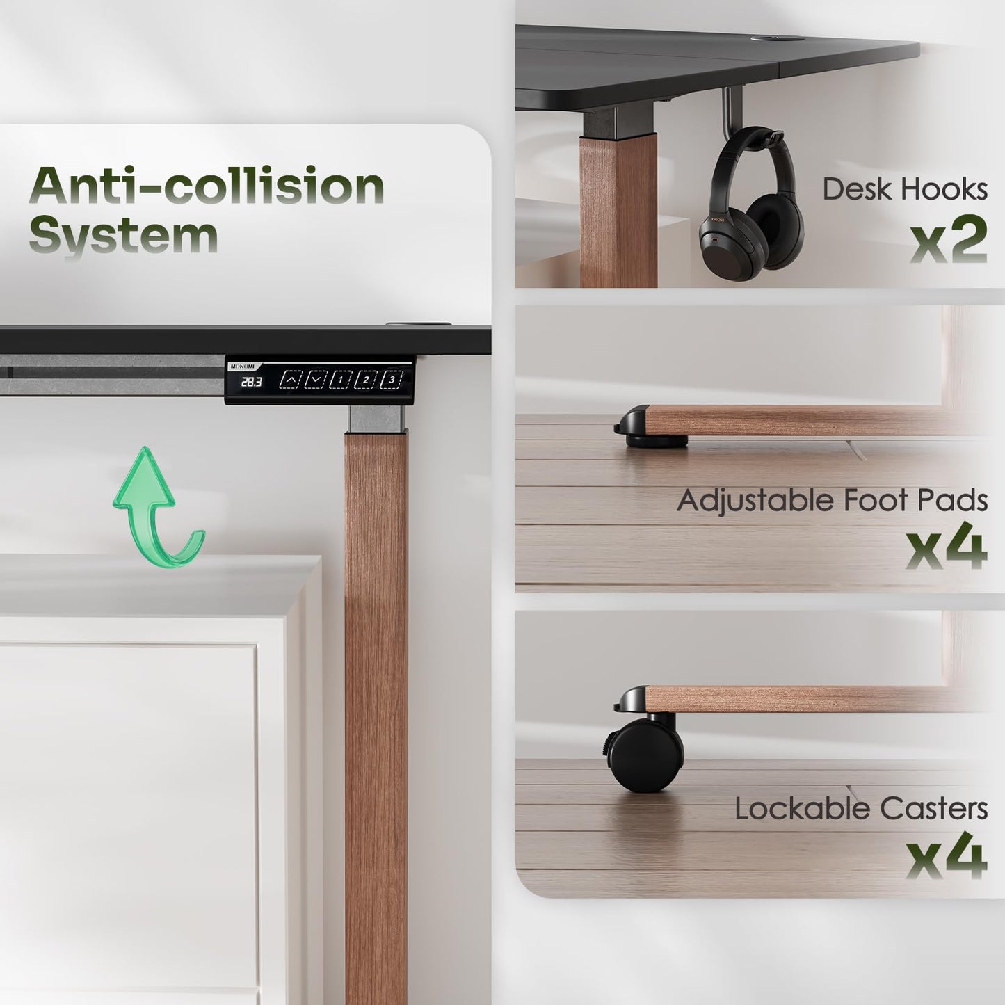 Monomi Electric Standing Desk 55x24 Inches, Height Adjustable Desk with Memory Preset, 4 Locking Casters & Headphone Hook, Anti-Collision, Two-Piece Ergonomic Computer Desk for Home Office, Black