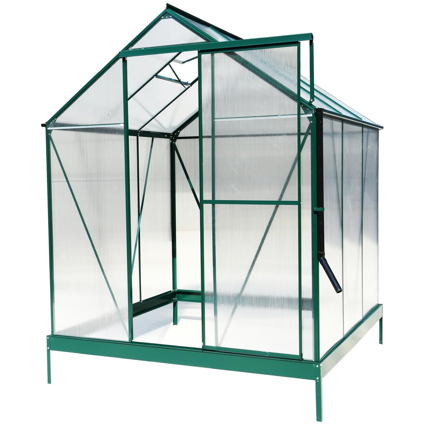 KEIKI 6.3x6.2FT Polycarbonate Greenhouse Walk-in Heavy Duty Outdoor with Aluminum Frame, Clear Panels, Rain Gutter, Vent, Sliding Door for Backyard Plant Nursery, UV Safe All Season, Green