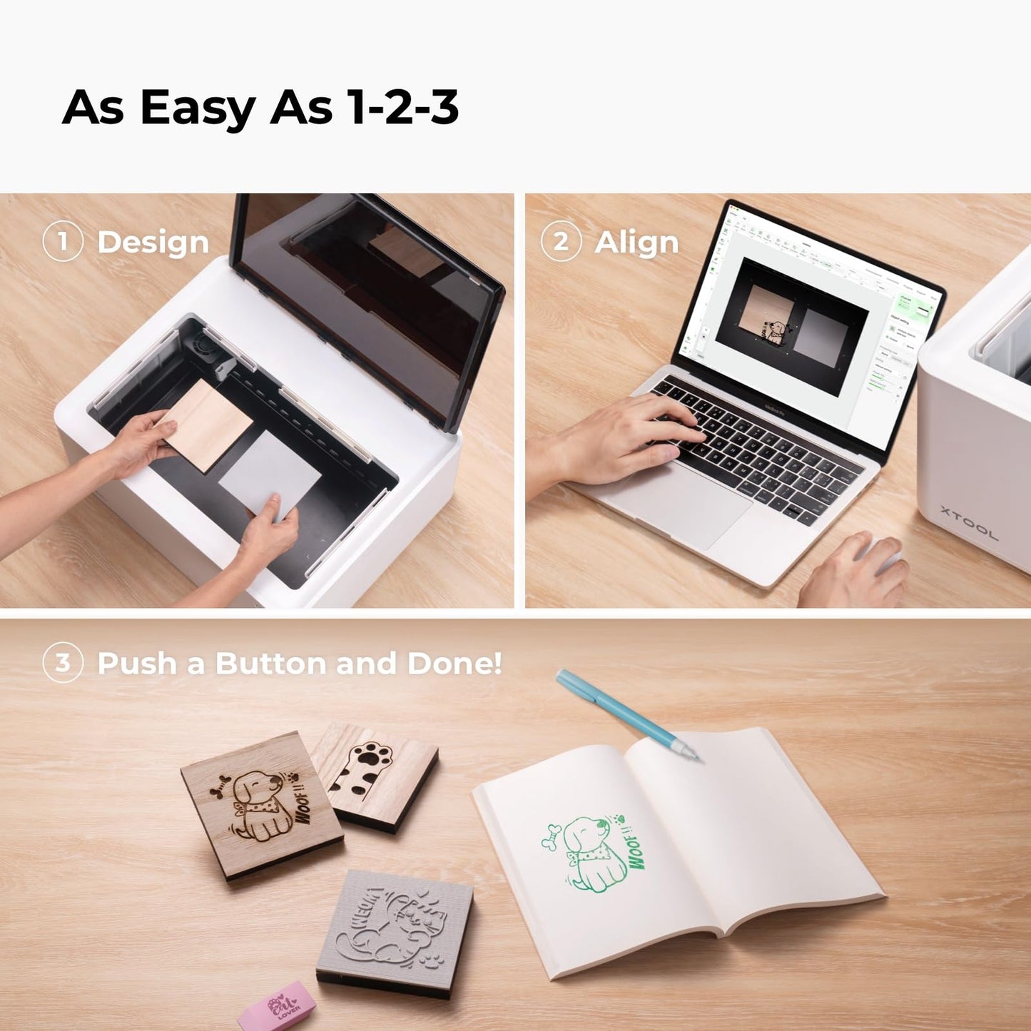 xTool M1 10W Laser Engraver with RA2, Class I Laser Engraver, 3-in-1 Laser Engraving Cutting, Blade Cutting, Supports Processing Glass, Cylindrical Objects