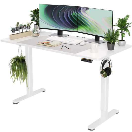 Claiks Electric Standing Desk, Adjustable Height Stand up Desk, 55x24 Inches Sit Stand Home Office Desk with Splice Board, White Frame/White Top
