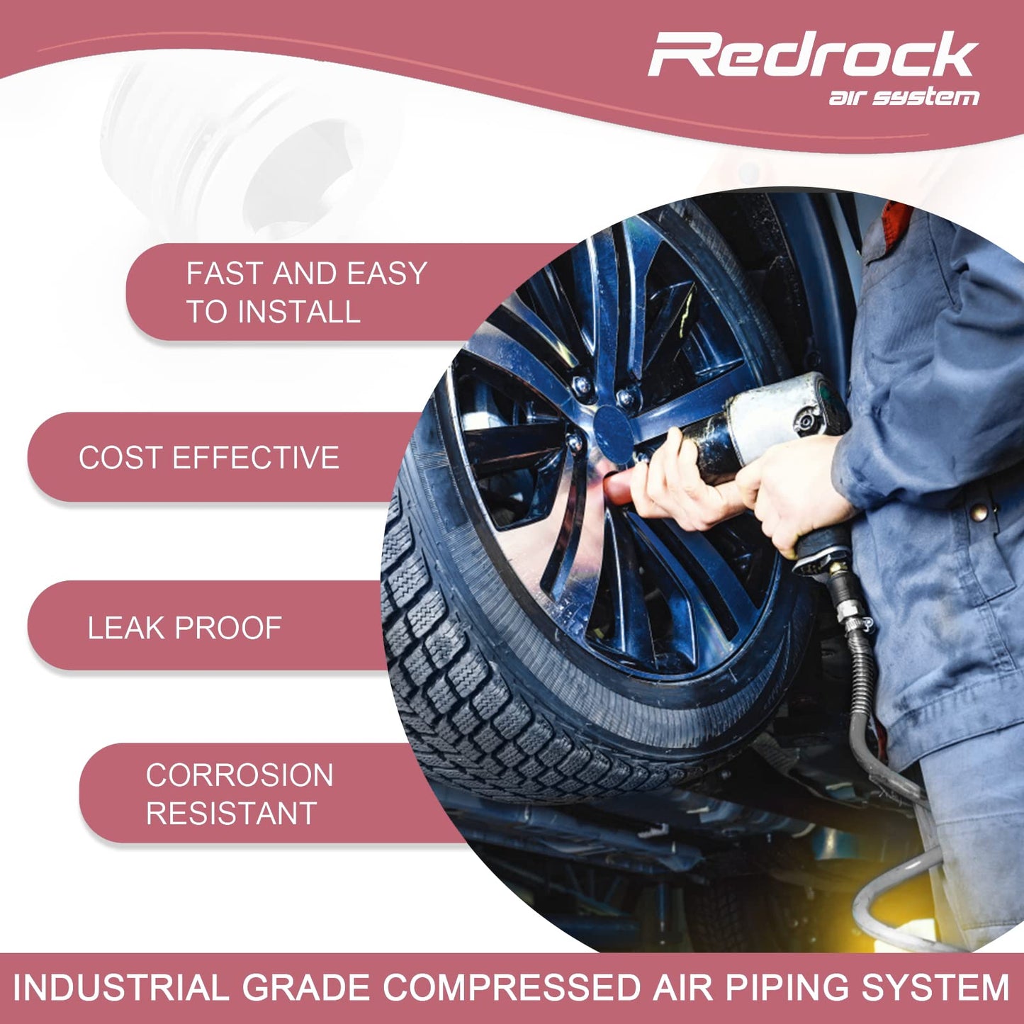 Redrock Performance Compressed Shop Air Line Kit 1/2" x 200ft, HDPE Aluminum Tubing Air Compressor Piping System for Garage Leak Proof & Easy to Install Black Air Hose 200PSI