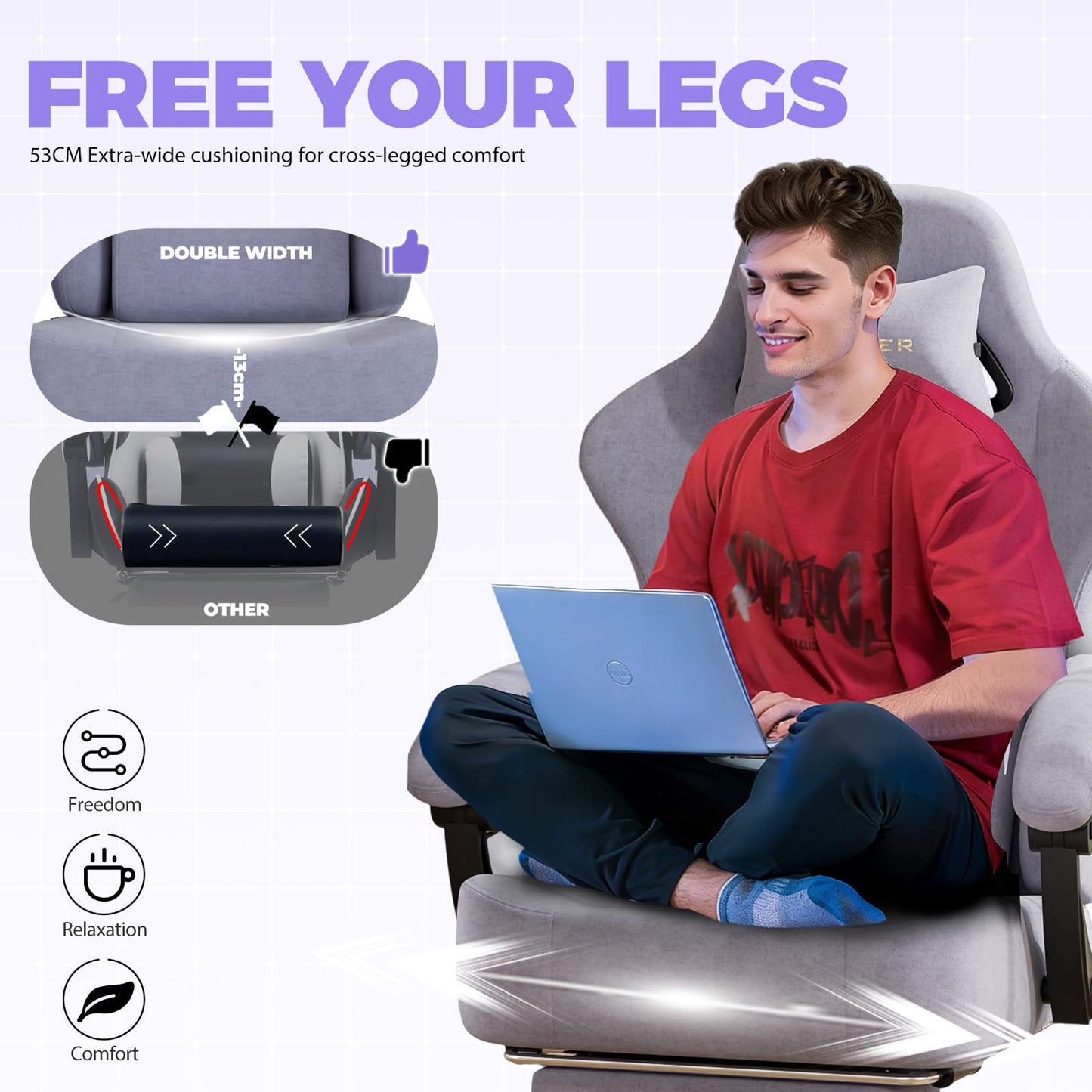 GTPLAYER Gaming Chair with Pocket Spring Cushion, High Back Ergonomic Computer Chair with Footrest for Adults Lumbar Support Swivel Game Chair for Office Gaming 350LBS, Fabric Macaron Purple
