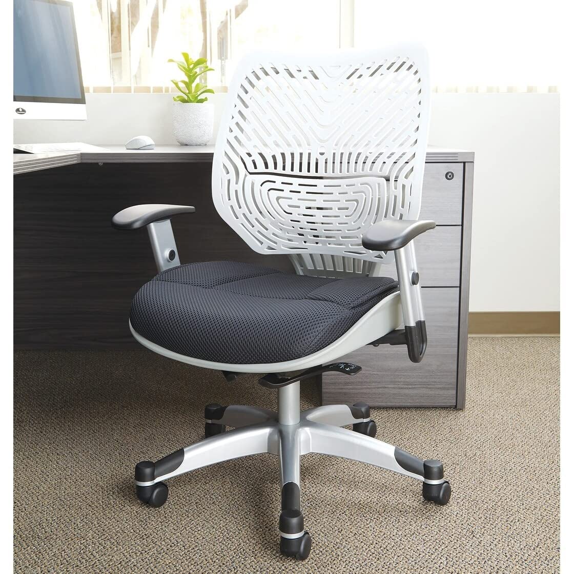 Space Seating 86 REVV Series Self-Adjusting SpaceFlex Back Office Desk Chair with Lumbar Support and Padded Mesh Seat, Fog and Raven