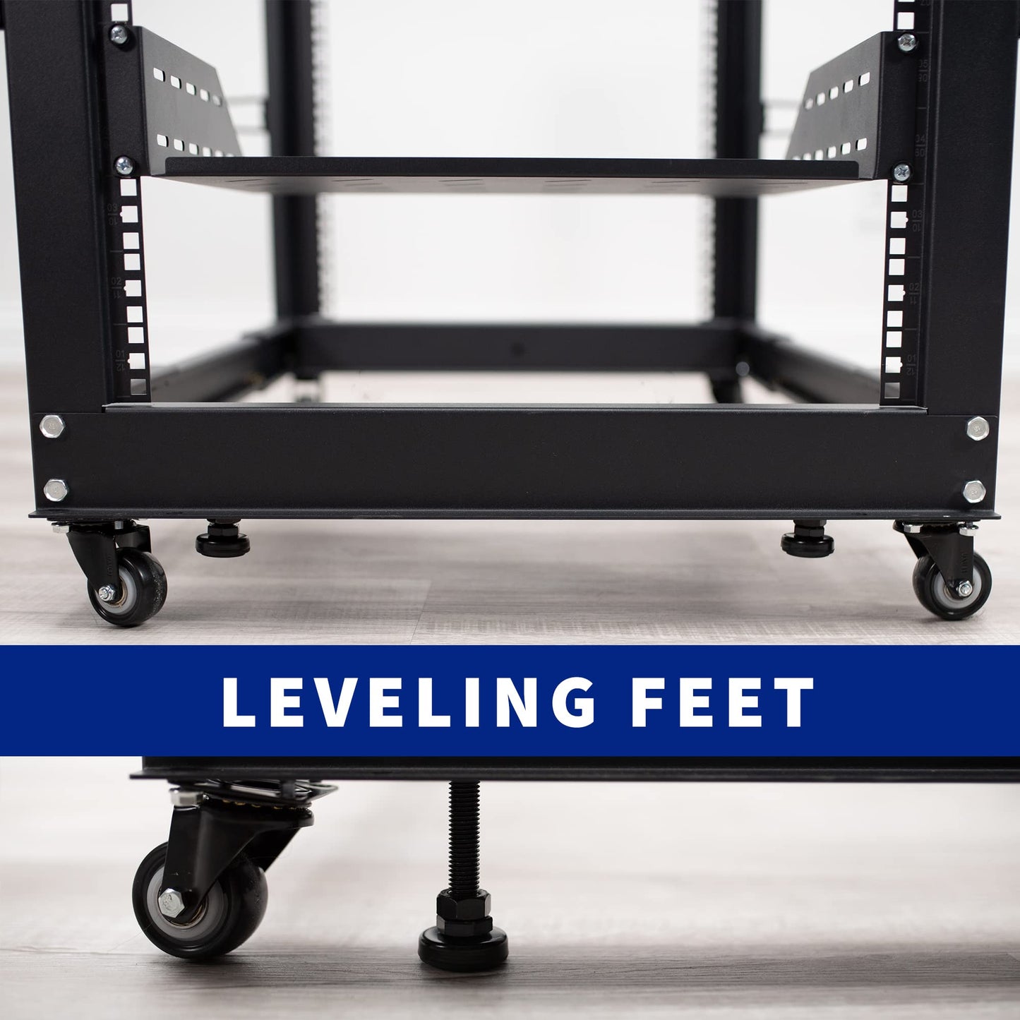 VIVO 25U Freestanding Server Rack, Mobile Open Frame 22 to 40 inch Adjustable Network Server Cart, Black, CART-SR25U