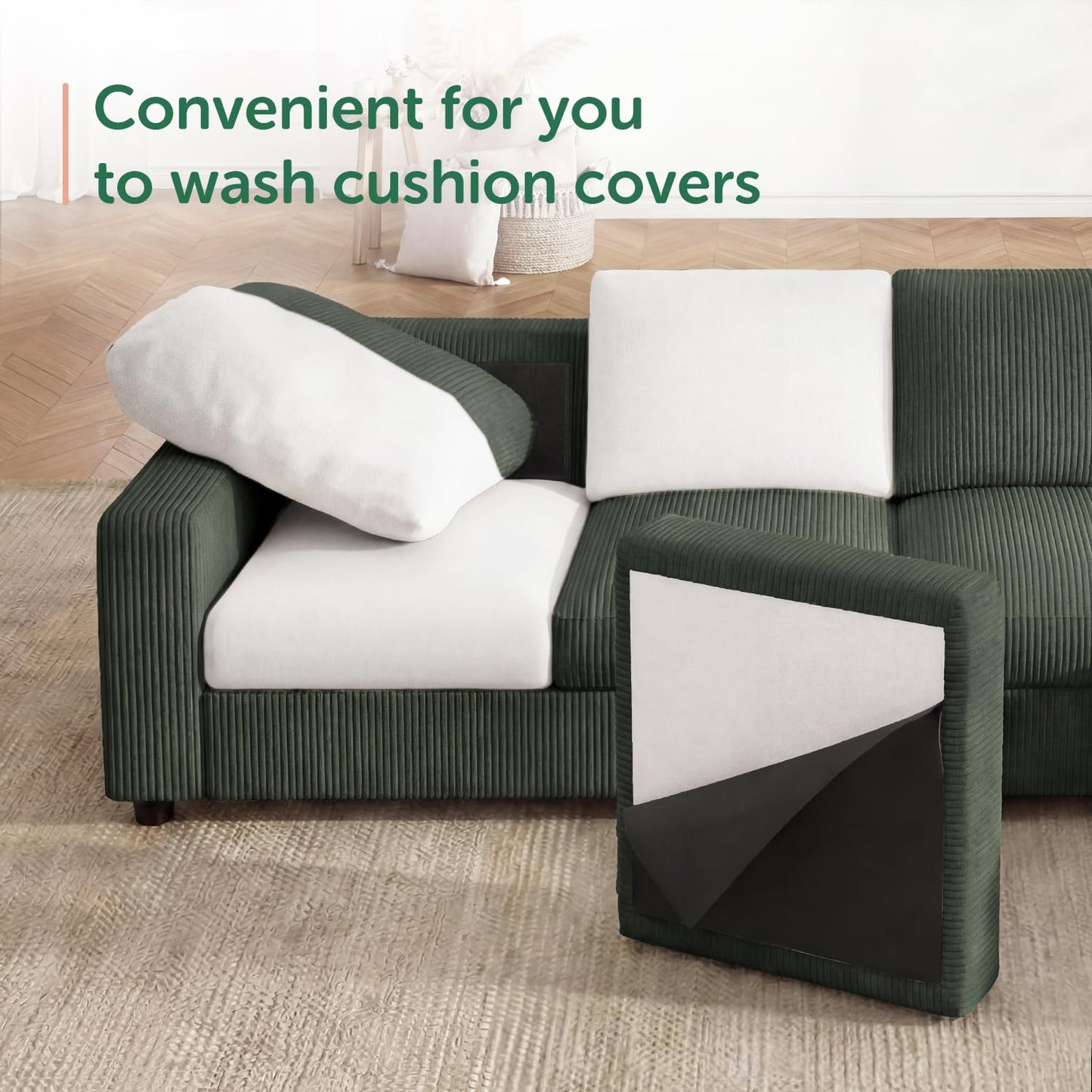 HONBAY Corduroy Sectional Sofa with Storage L-Shaped Sectional Couches for Living Room 6 Seater Sectional Sofa, Green