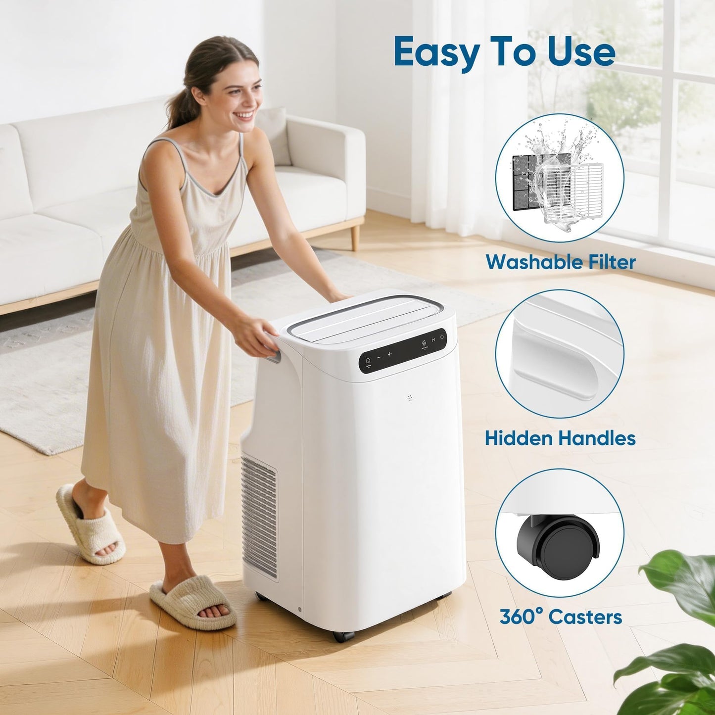 12000 BTU Portable Air Conditioners, Cools Up to 500 Sq.Ft, Portable AC Unit with Remote Control, Cooling, Fan, Dehumidification, Sleep Mode& Installation Kits for Rooms, White