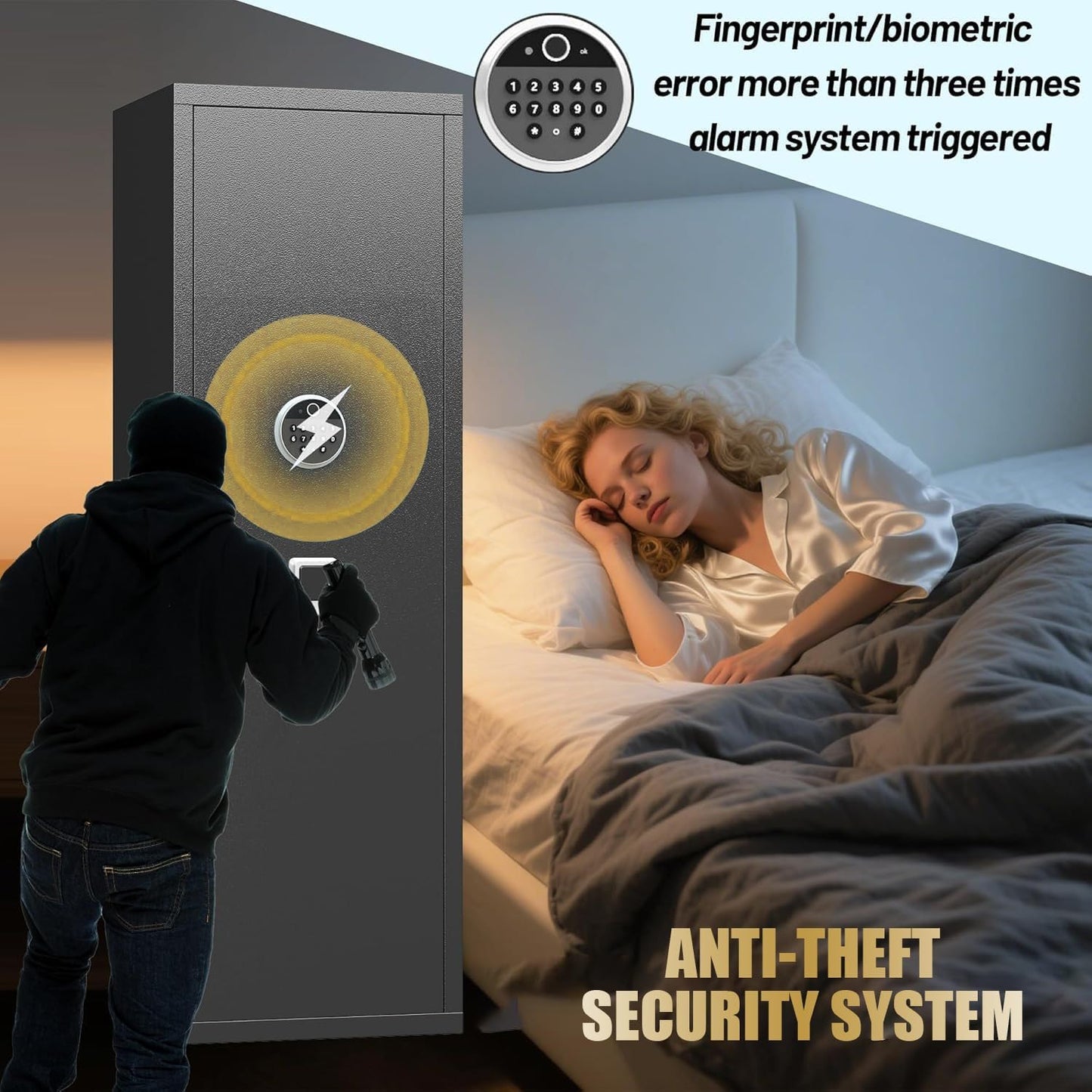 Bezuny Long Gun Safe,Rifle Safe with Biometric Gun Safe,Heat-Resistant Heavy Duty Gun Safes,Large Safe No Assembly Required, Security Safe for Home with Adjustable Shelves, Black