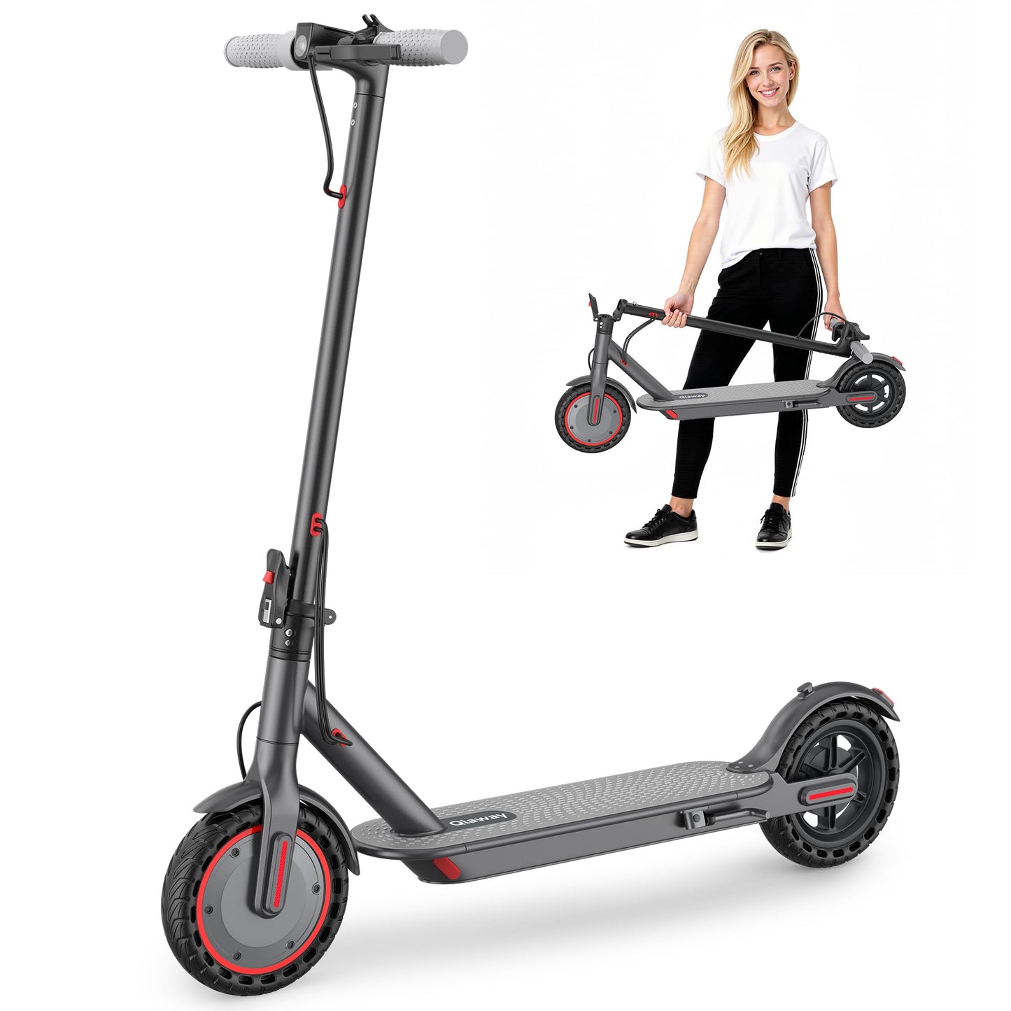 Qlaway 8.5" Aluminum Alloy Frame E Scooter for Adults 19 MPH Sport Escooter 350W Motor, Electric Scooter Up to 22 Miles Range, Bearing 265 LBS/APP Control-Black