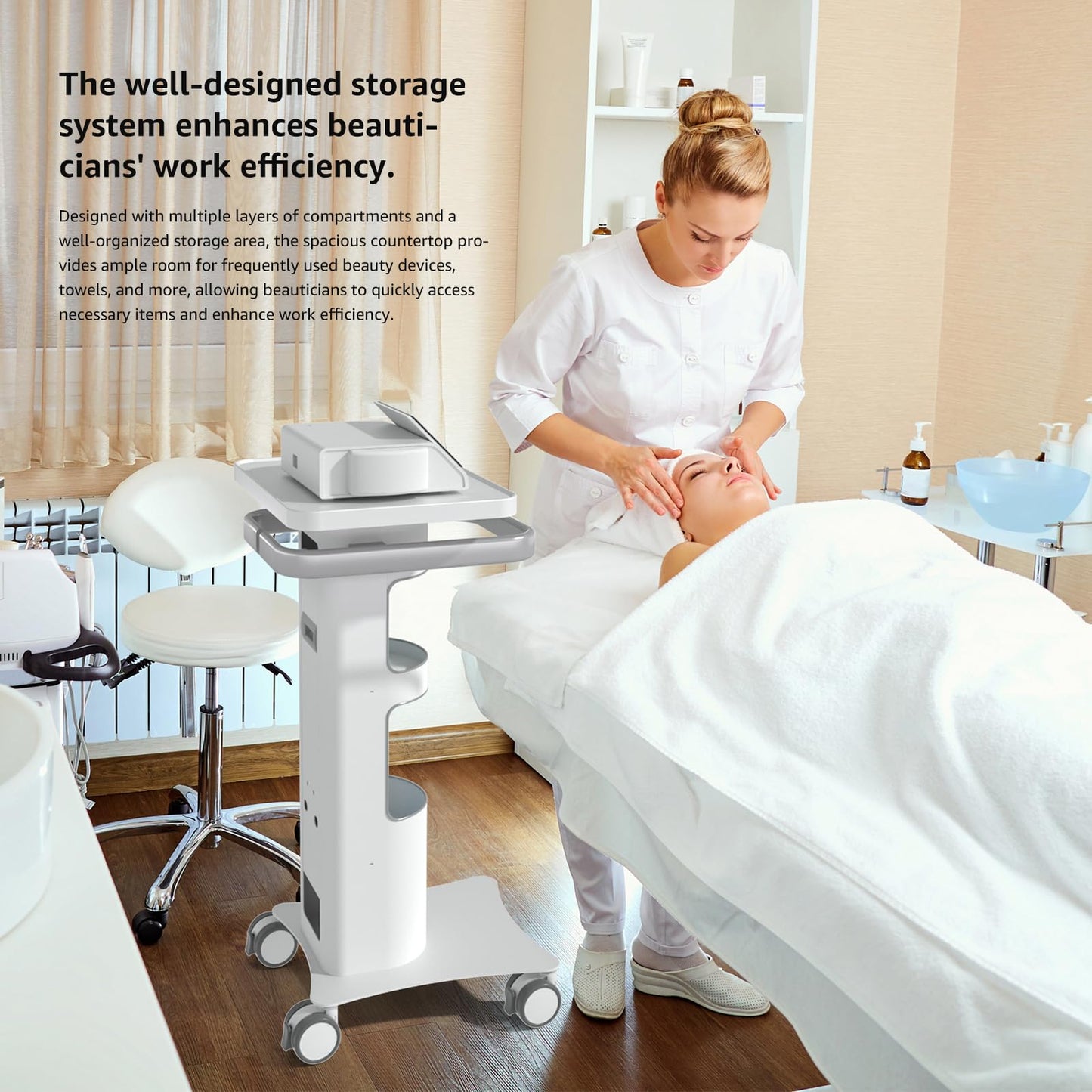 BEWISER Medical Trolley with Lockable Wheels-Ultrasound Imaging Scanner Vehicle Storage Cart,15.7 x 13 Inch Panel,Mobile Dental Cart for Clinics, Hospitals, Beauty Salon