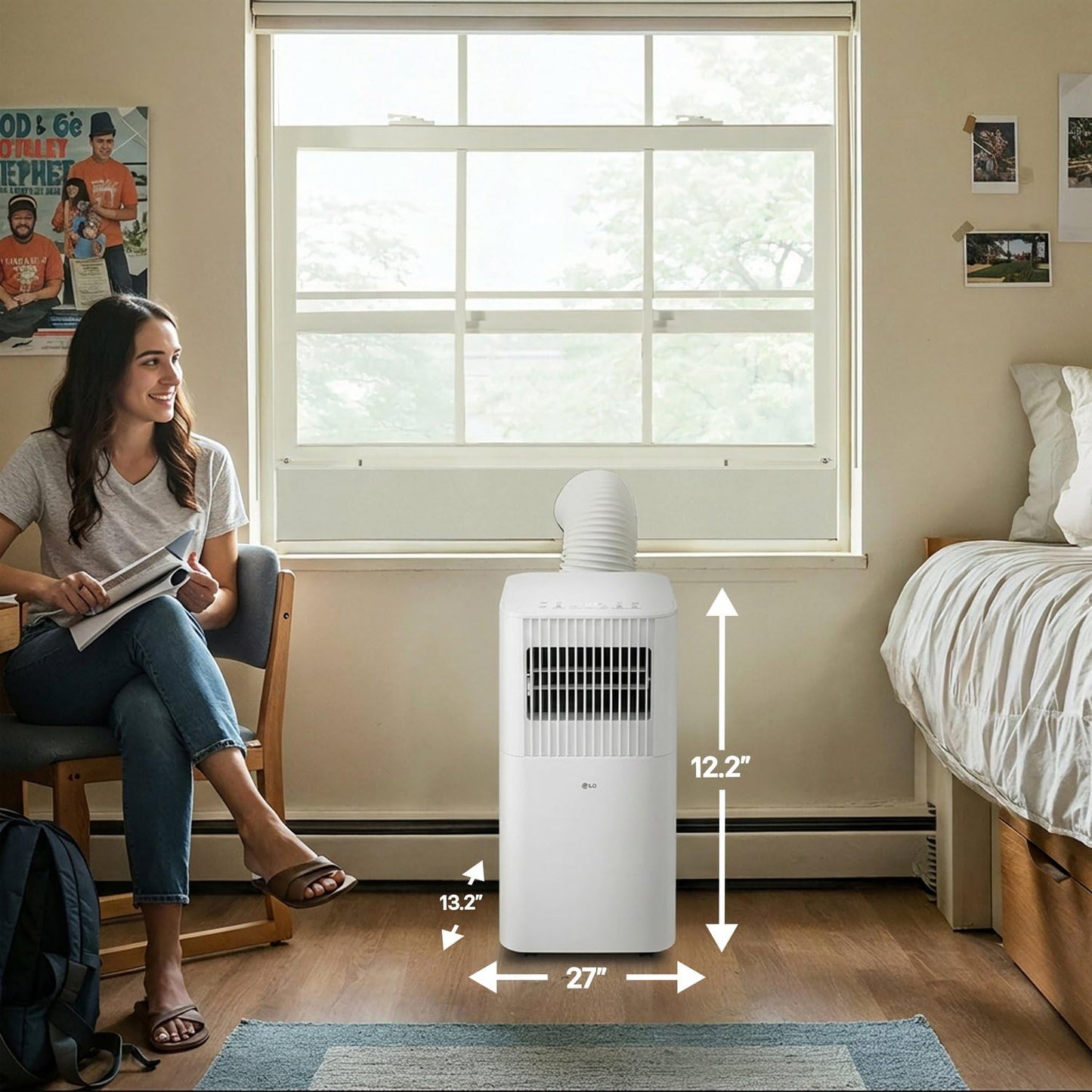 LG 6000 BTU Portable Air Conditioner in White, Compact Quiet Standing Smart Home Compatible AC Unit with Fan, Remote Control & Wi-Fi for Indoor Bedroom, Bathroom, Garage & Office