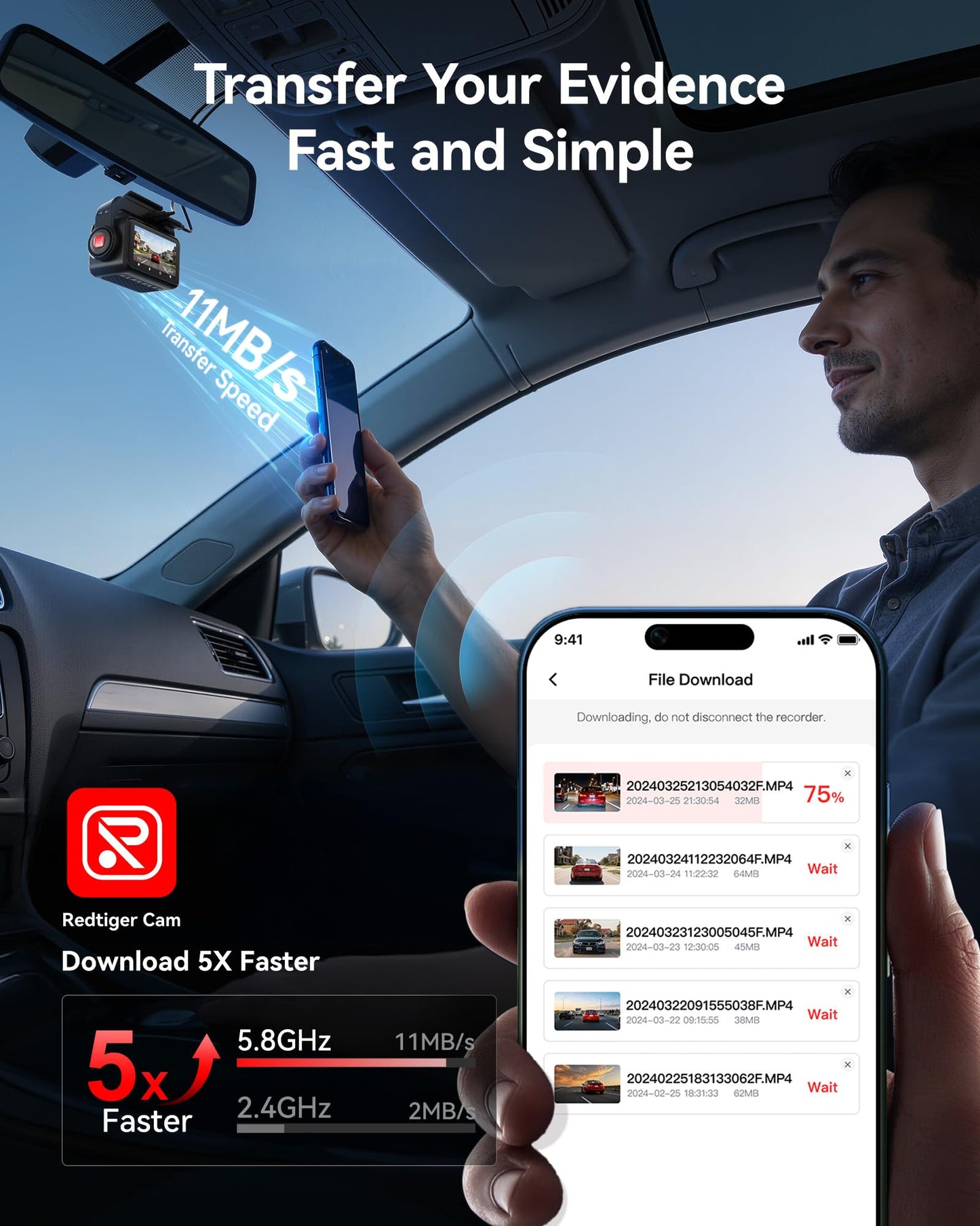 REDTIGER ZP1 Dash Cam Front and Rear, Telephoto+Wide Front Lenses for 100ft Plate Recognition, 4X Zoom, 2K+1080P Recording, Dual STARVIS 2, HDR Night Vision, 5.8GHz WiFi, Voice Control, Loop Recording