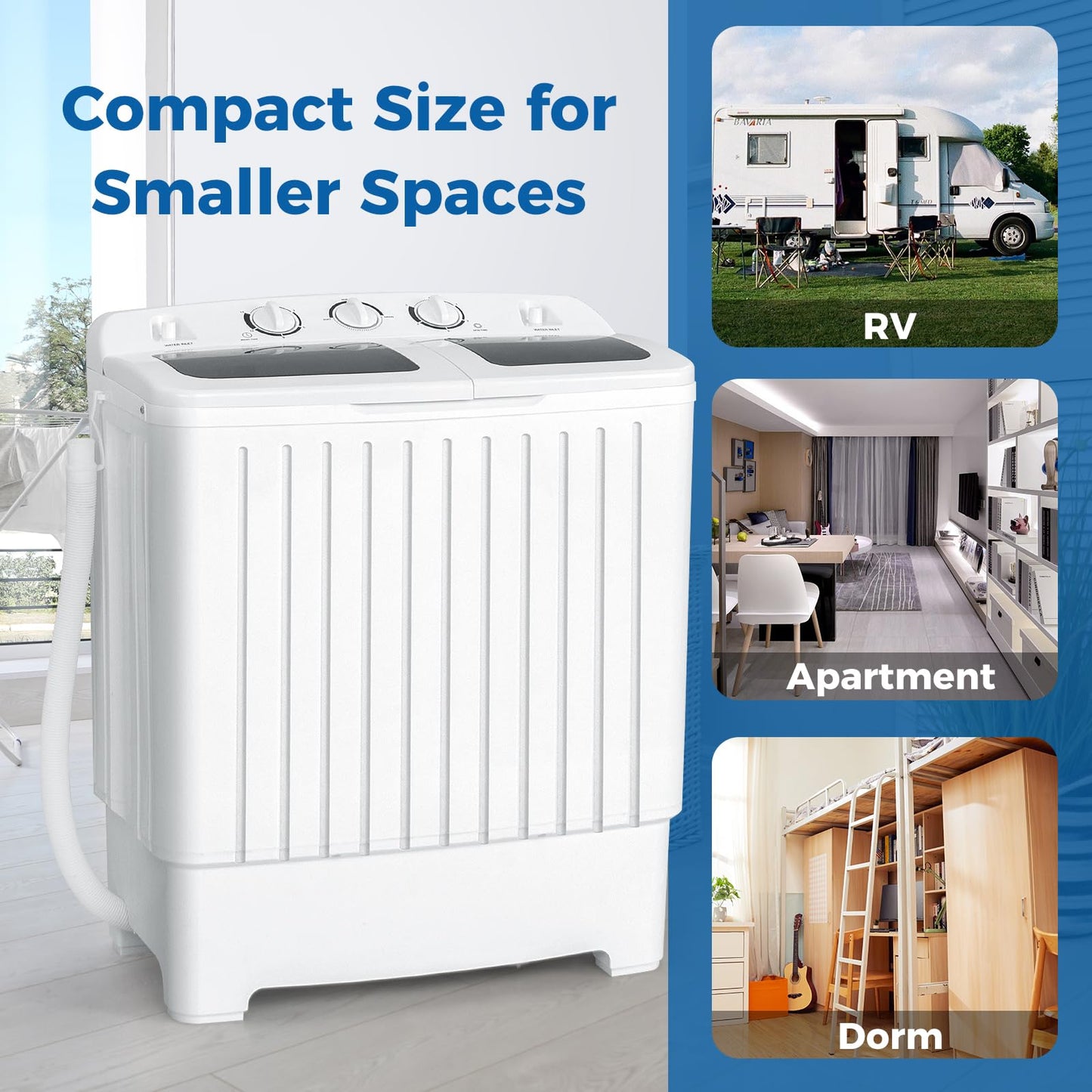 COSTWAY Portable Washing Machine, Twin Tub 20 Lbs Capacity, Compact Laundry Washer(12 Lbs) and Spinner(8 Lbs), Durable Design, Timer Control, Perfect for RV, Apartments and Dorms, Grey+White